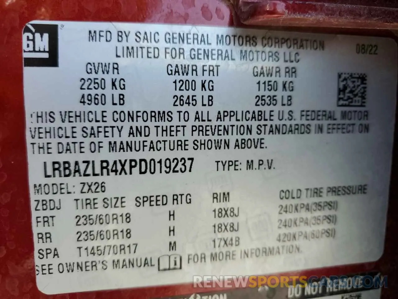 14 fotografías del automóvil dañado LRBAZLR4XPD019237 BUICK ENVISION 2023