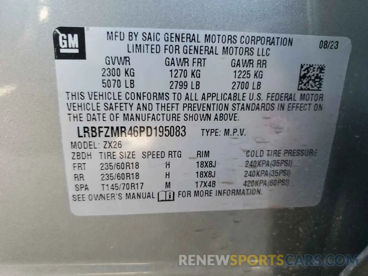 16 fotografías del automóvil dañado LRBFZMR46PD195083 BUICK ENVISION 2023