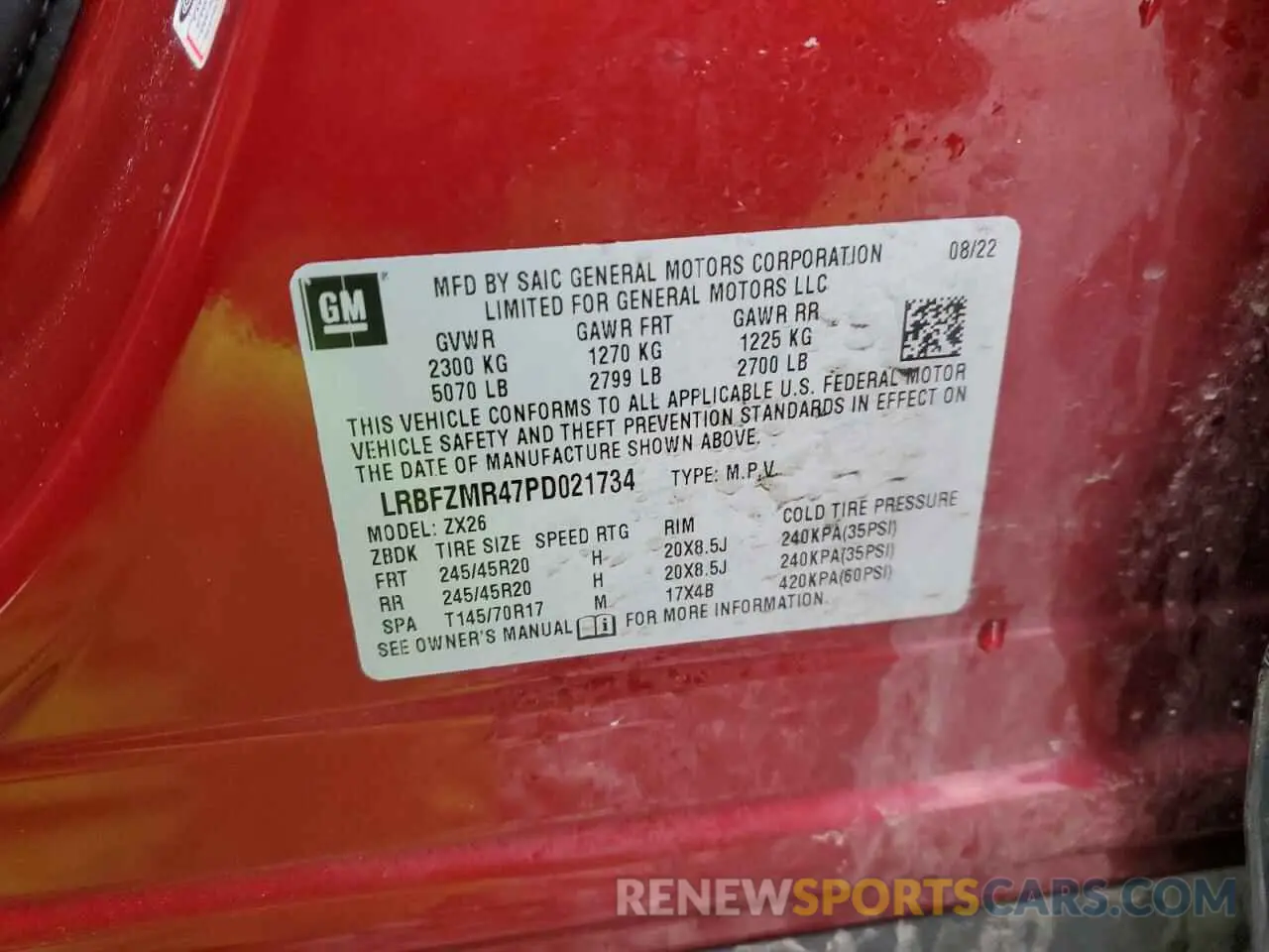 13 fotografías del automóvil dañado LRBFZMR47PD021734 BUICK ENVISION 2023