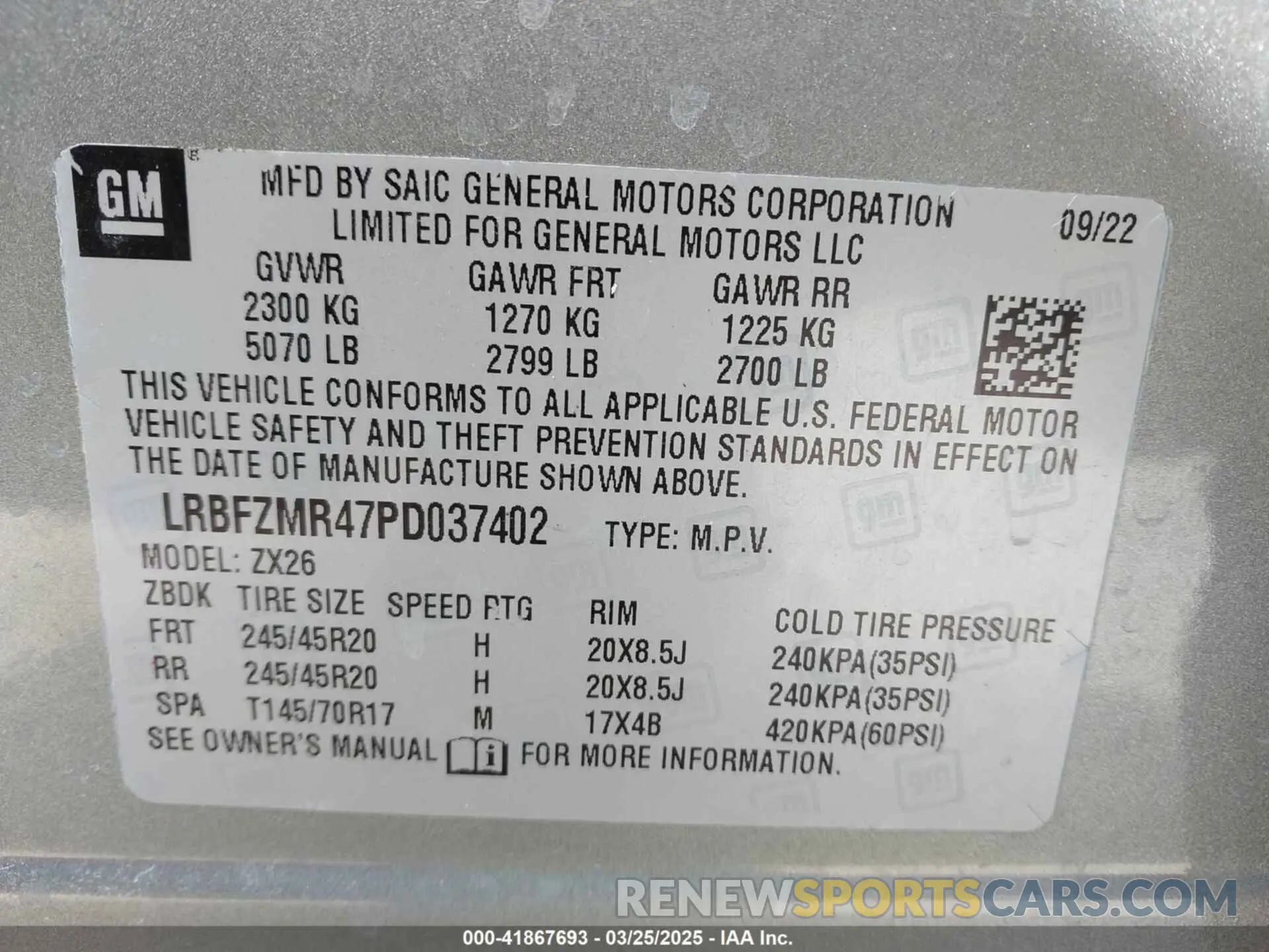 9 fotografías del automóvil dañado LRBFZMR47PD037402 BUICK ENVISION 2023