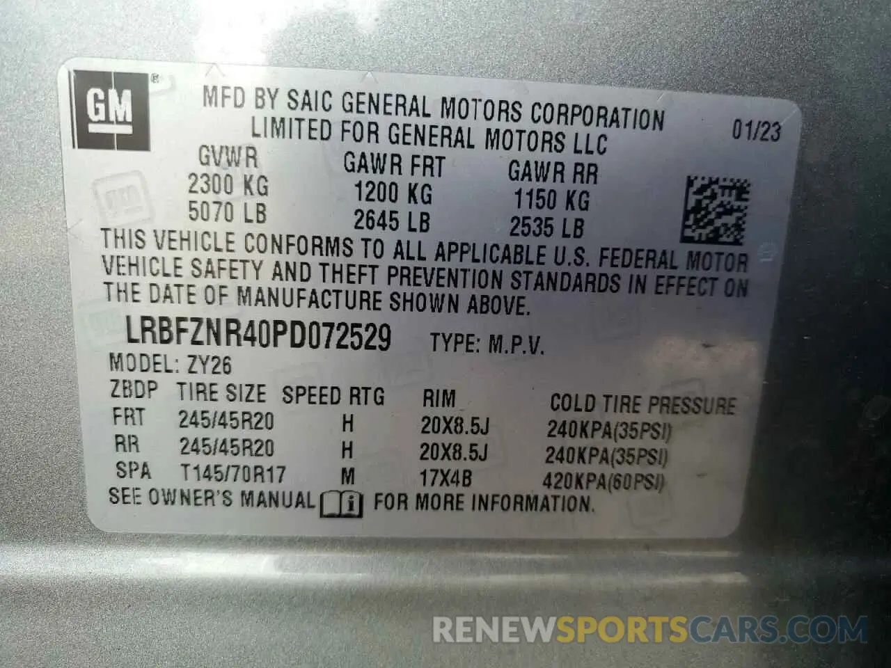 13 fotografías del automóvil dañado LRBFZNR40PD072529 BUICK ENVISION 2023