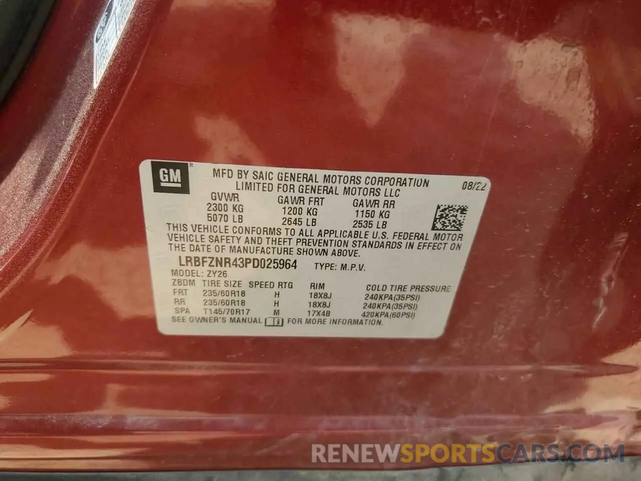 13 fotografías del automóvil dañado LRBFZNR43PD025964 BUICK ENVISION 2023