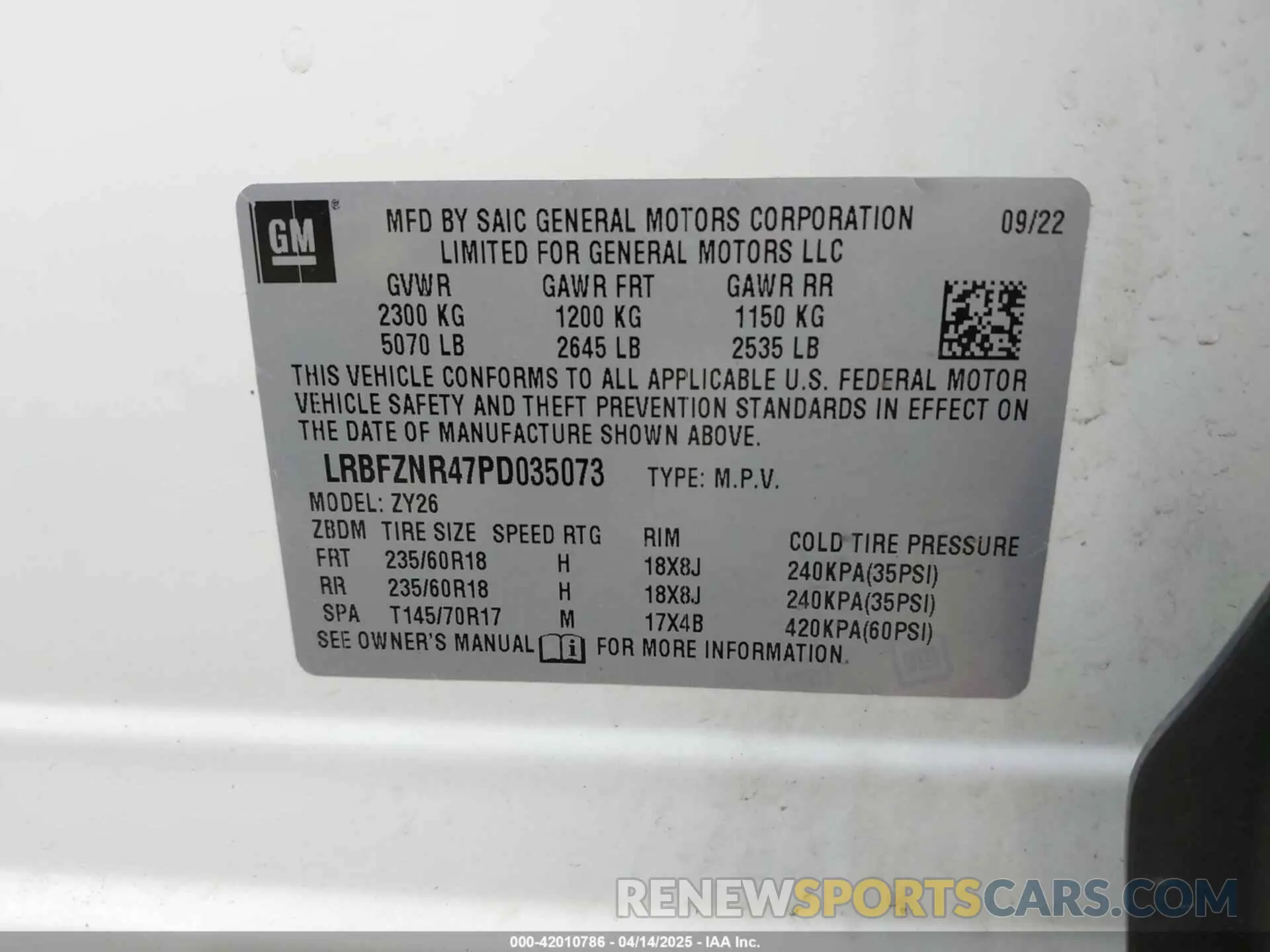 9 fotografías del automóvil dañado LRBFZNR47PD035073 BUICK ENVISION 2023