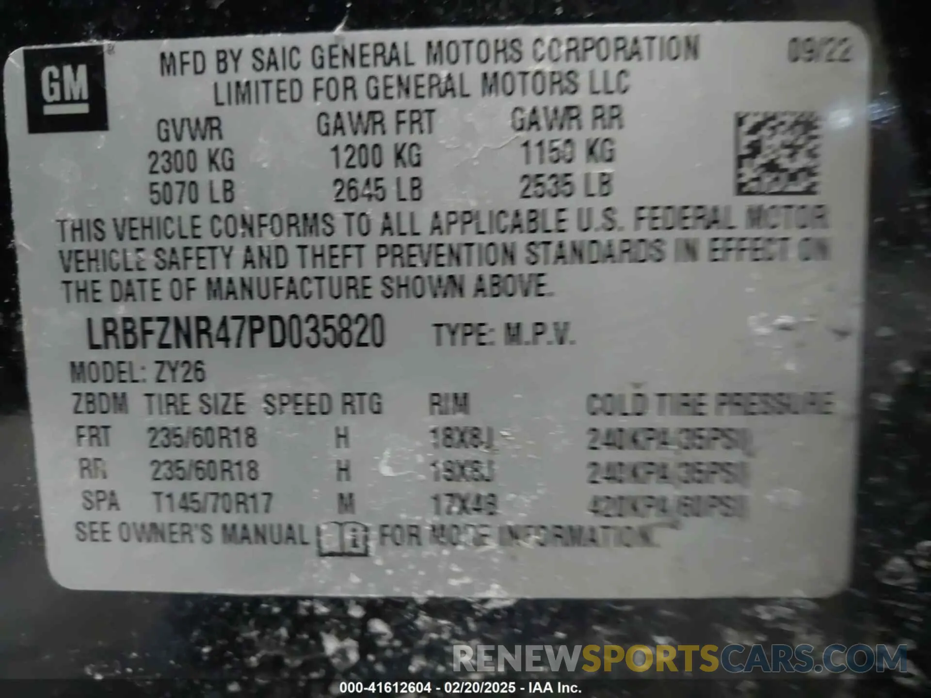 9 fotografías del automóvil dañado LRBFZNR47PD035820 BUICK ENVISION 2023
