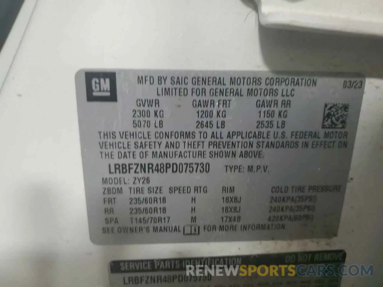 13 fotografías del automóvil dañado LRBFZNR48PD075730 BUICK ENVISION 2023