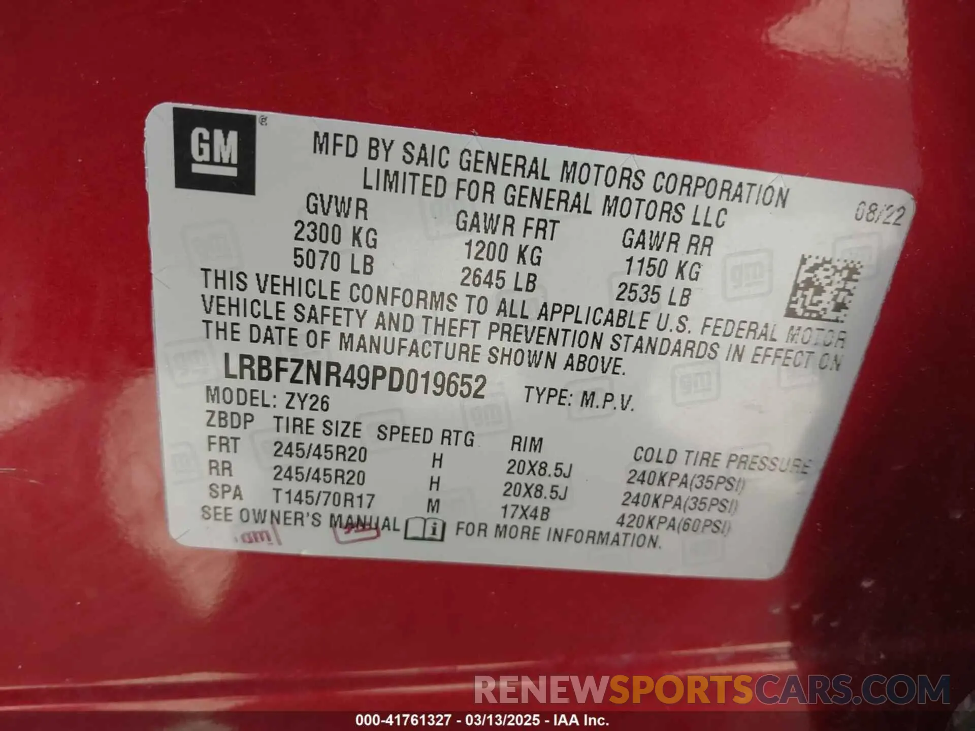9 fotografías del automóvil dañado LRBFZNR49PD019652 BUICK ENVISION 2023
