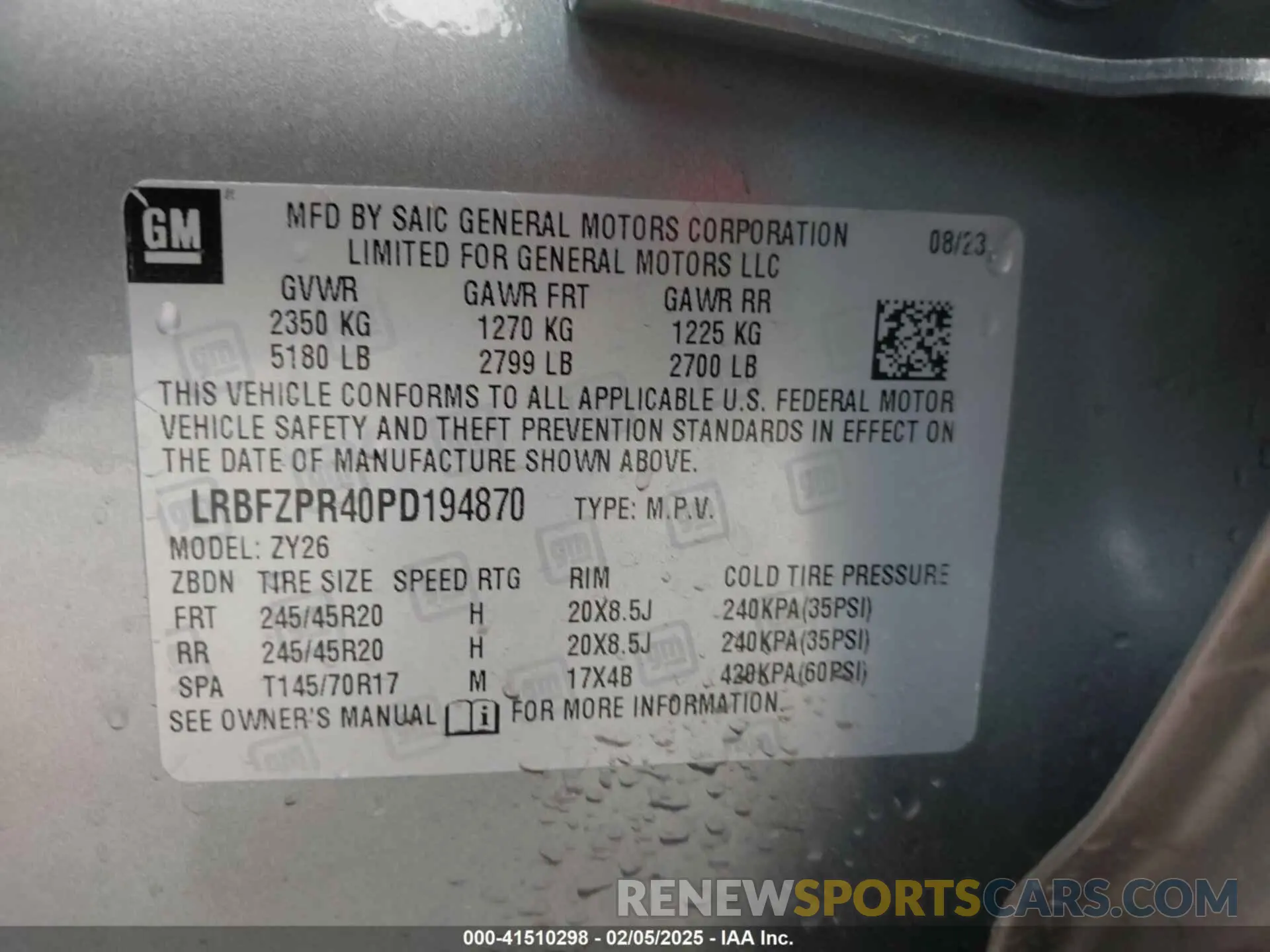9 fotografías del automóvil dañado LRBFZPR40PD194870 BUICK ENVISION 2023