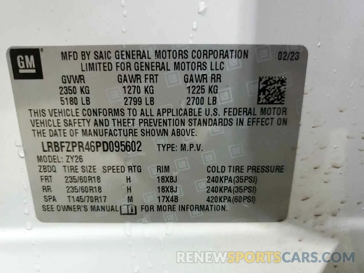 14 fotografías del automóvil dañado LRBFZPR46PD095602 BUICK ENVISION 2023