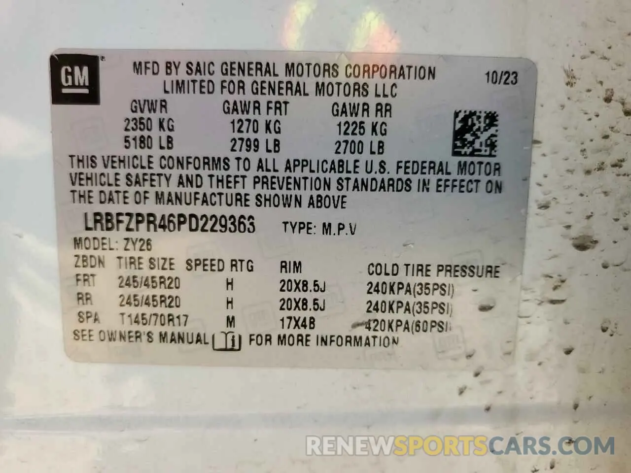 14 fotografías del automóvil dañado LRBFZPR46PD229363 BUICK ENVISION 2023