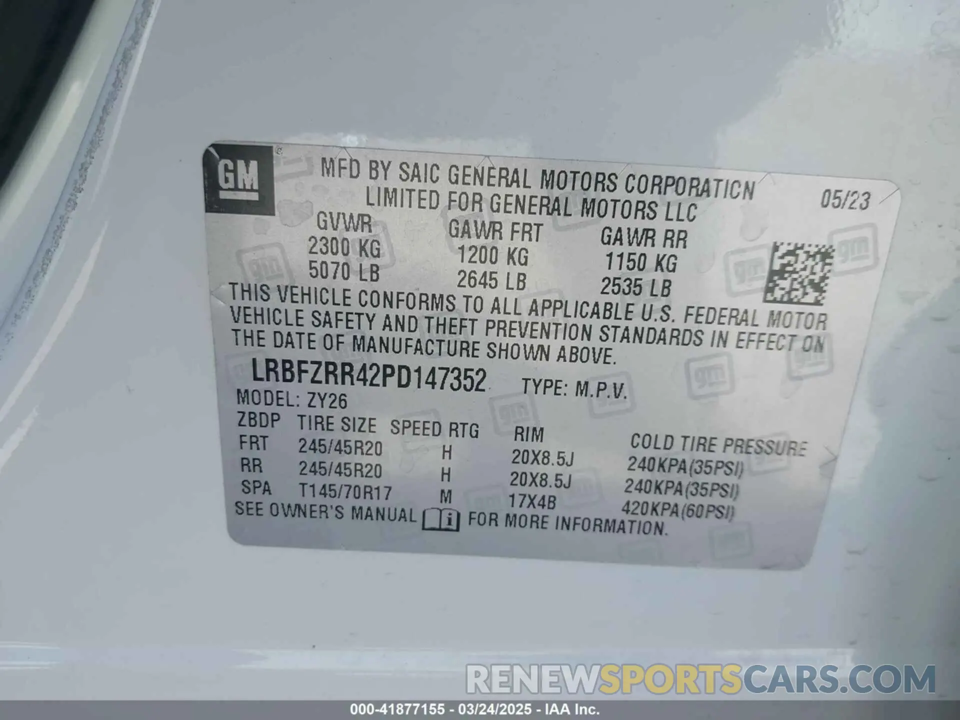 9 fotografías del automóvil dañado LRBFZRR42PD147352 BUICK ENVISION 2023