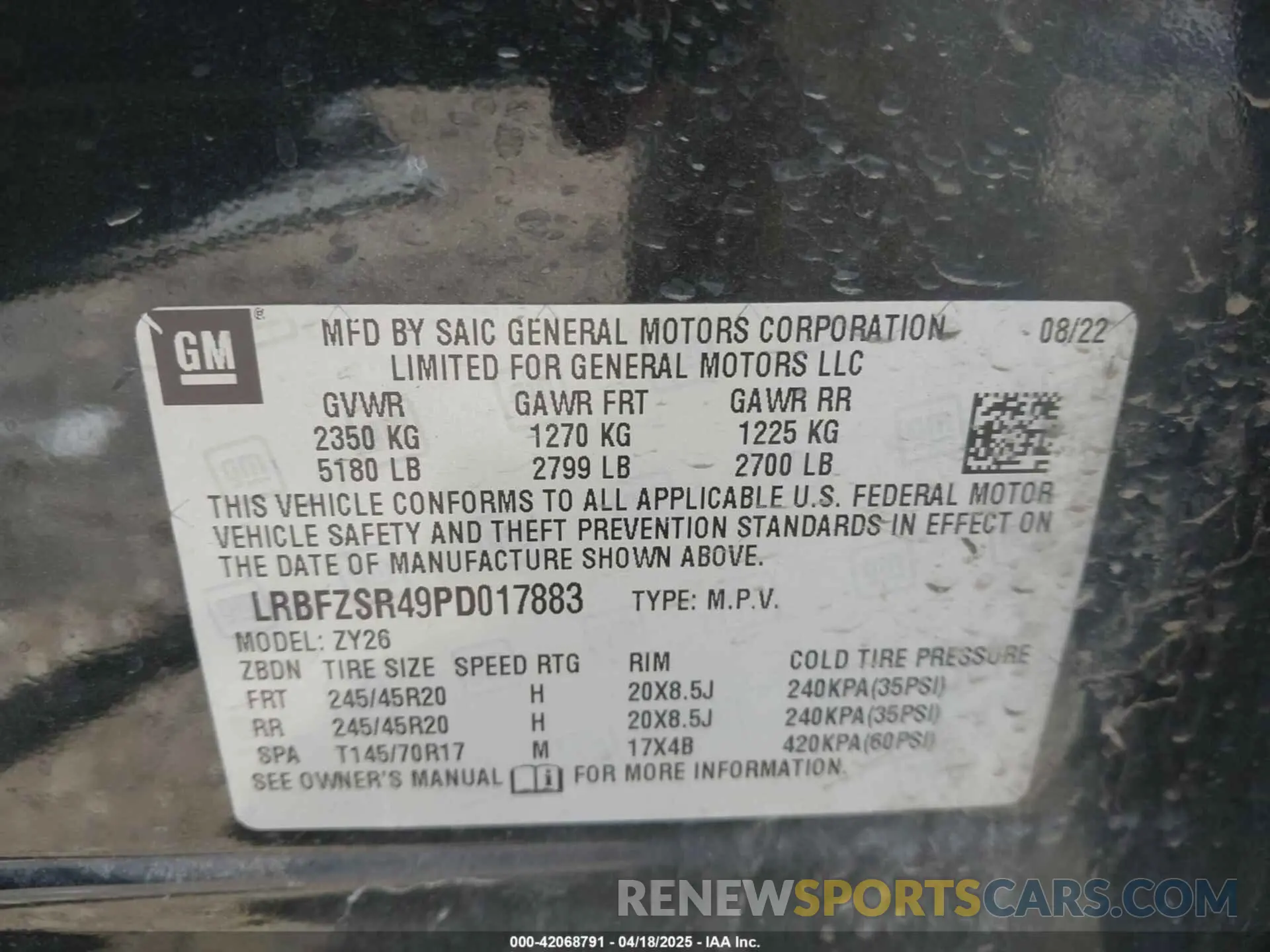 9 fotografías del automóvil dañado LRBFZSR49PD017883 BUICK ENVISION 2023
