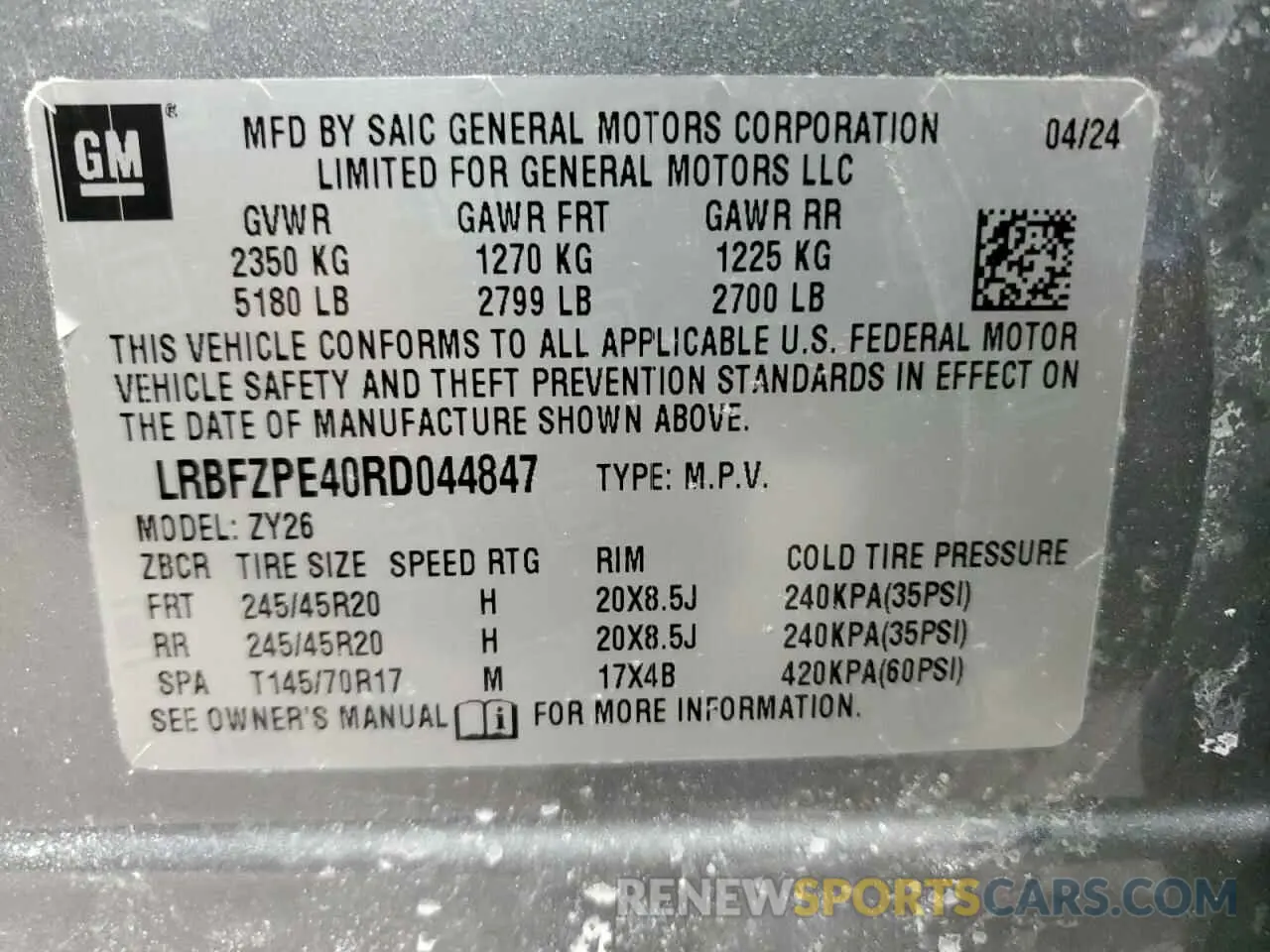 14 fotografías del automóvil dañado LRBFZPE40RD044847 BUICK ENVISION 2024