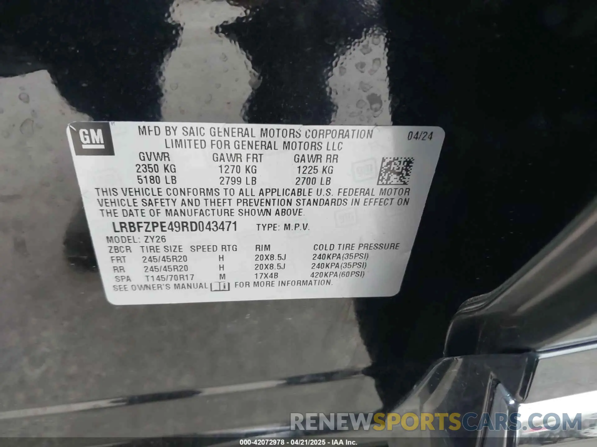 9 fotografías del automóvil dañado LRBFZPE49RD043471 BUICK ENVISION 2024