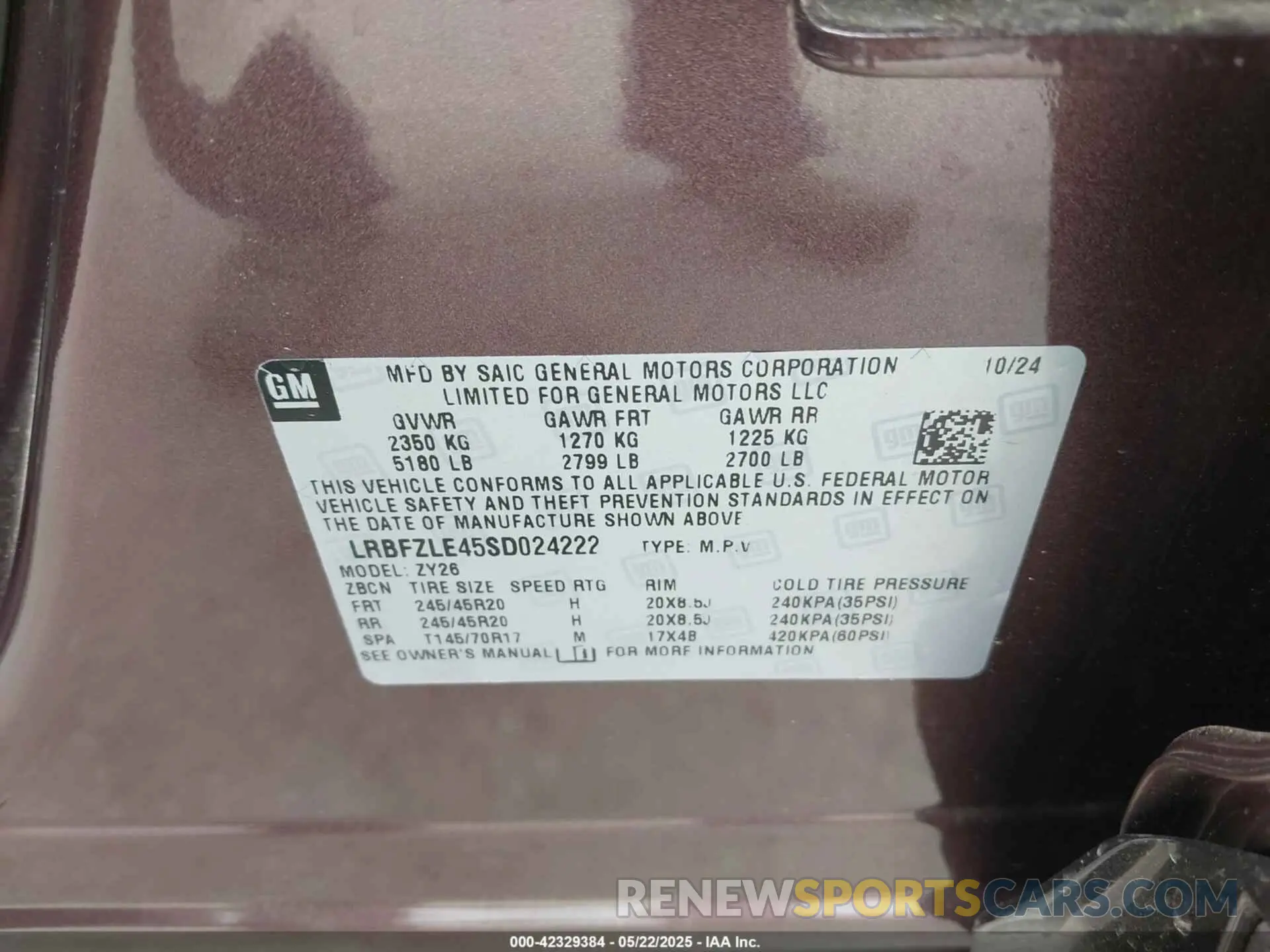 9 fotografías del automóvil dañado LRBFZLE45SD024222 BUICK ENVISION 2025