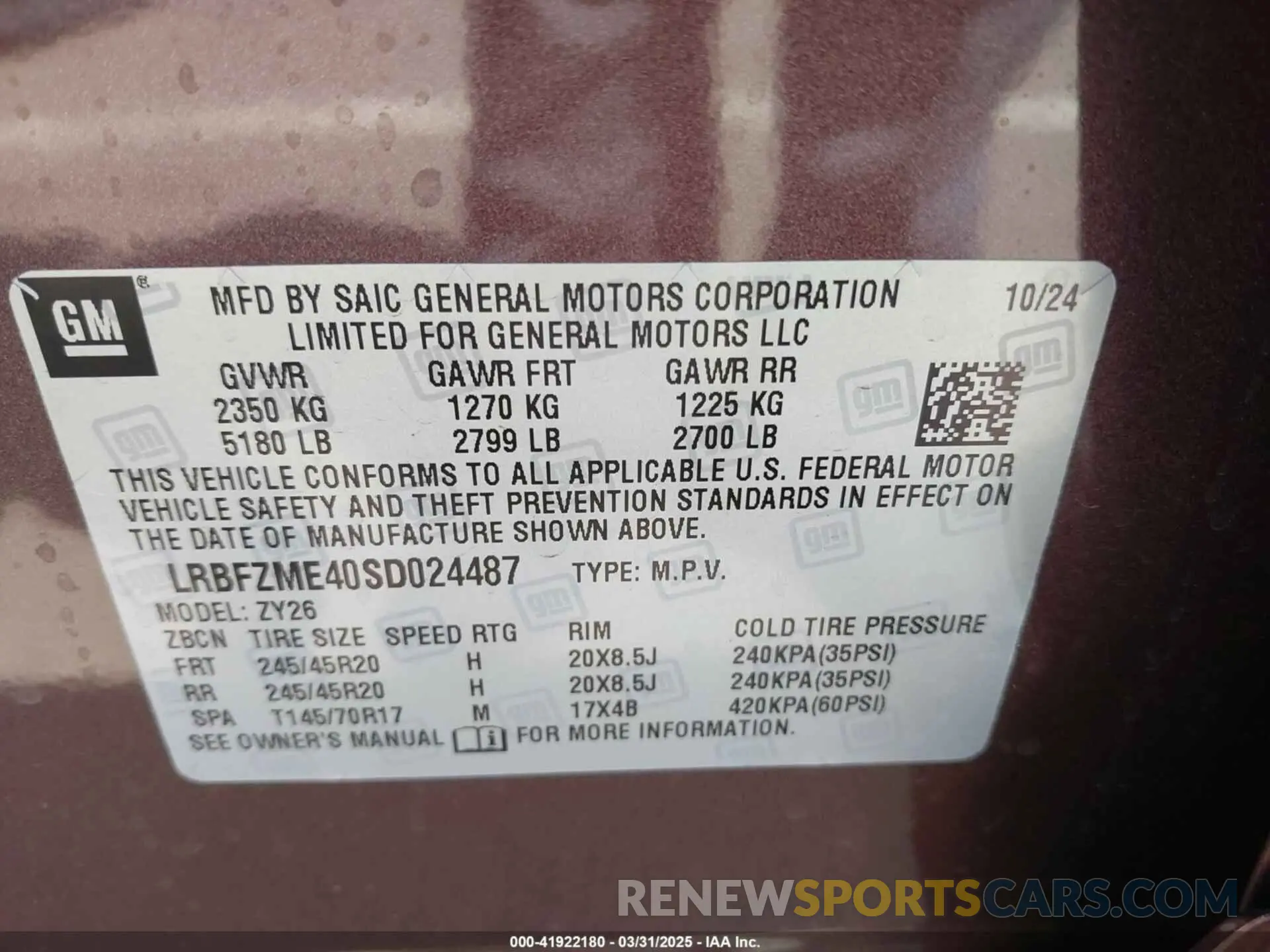 9 fotografías del automóvil dañado LRBFZME40SD024487 BUICK ENVISION 2025