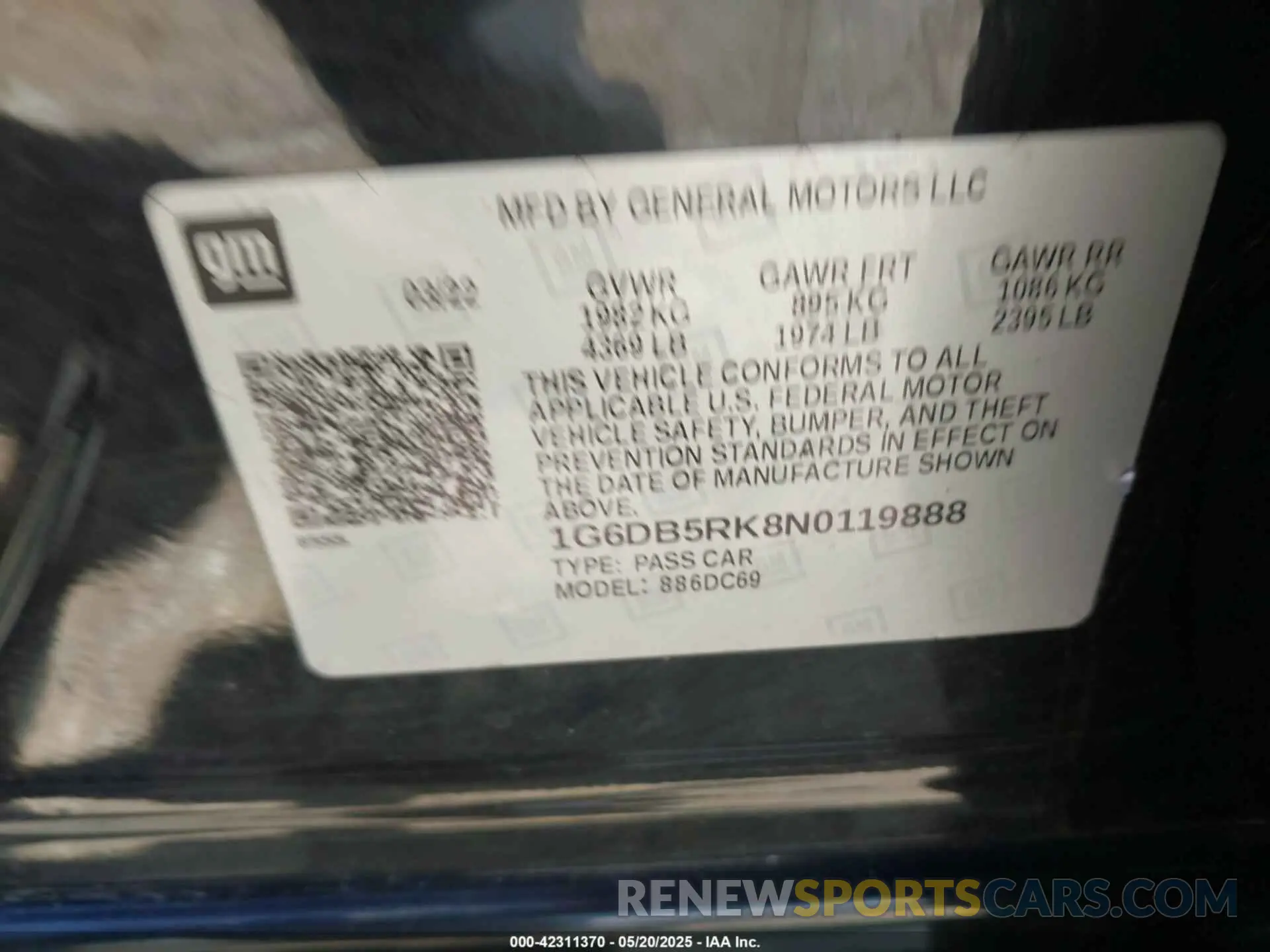 9 fotografías del automóvil dañado 1G6DB5RK8N0119888 CADILLAC CT4 2022