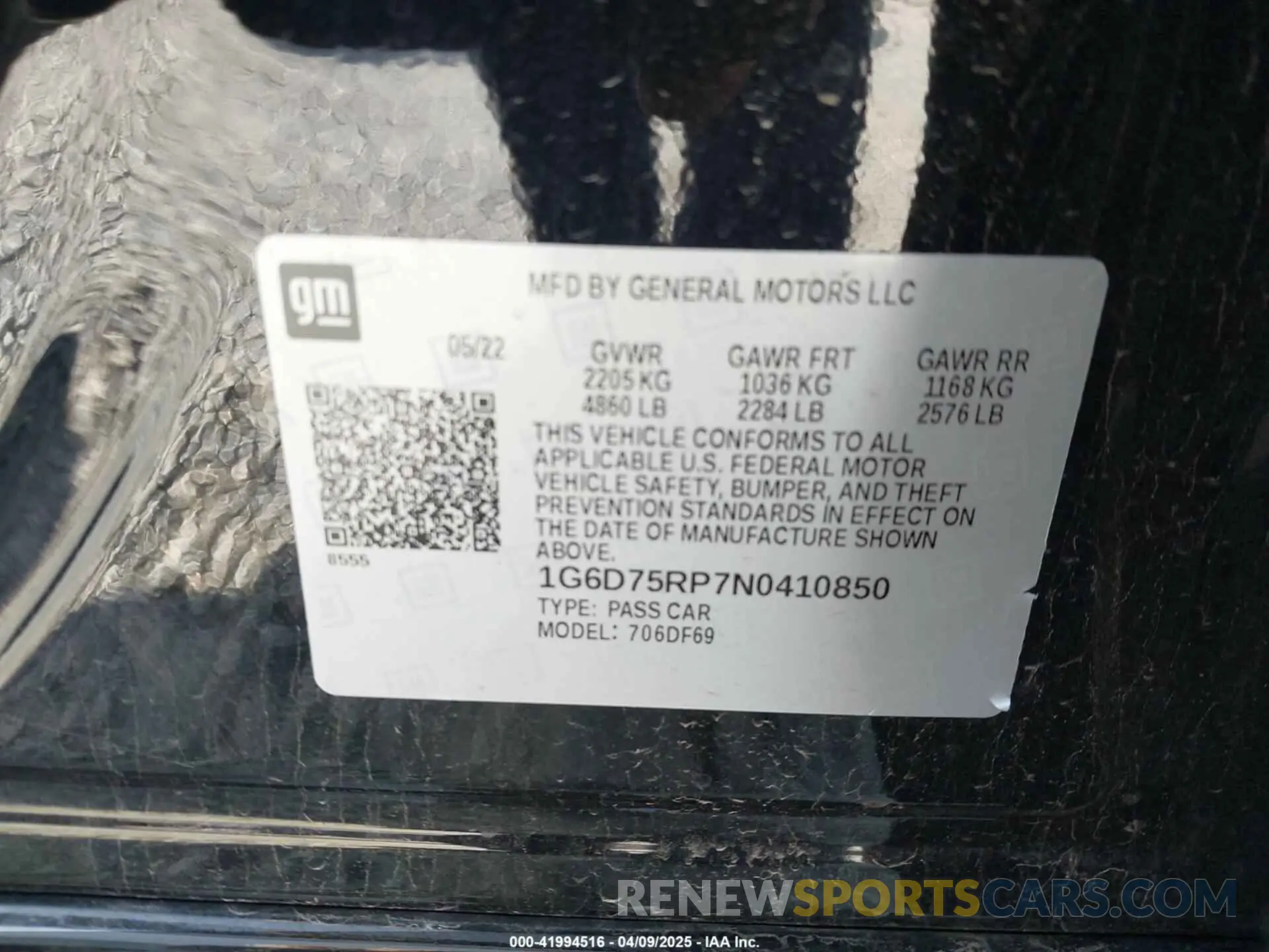 9 fotografías del automóvil dañado 1G6D75RP7N0410850 CADILLAC CT4-V 2022