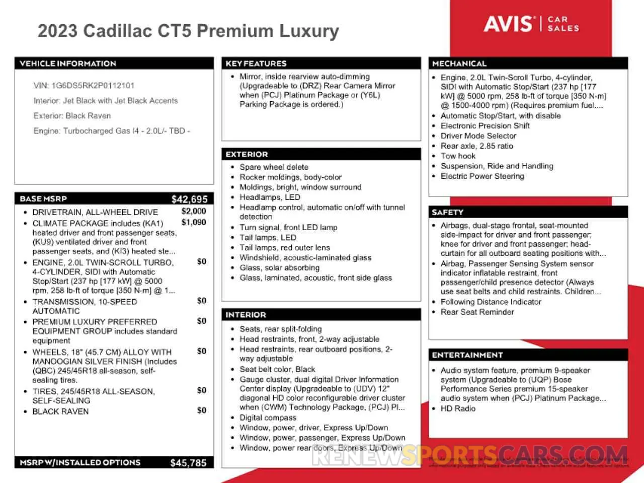 12 fotografías del automóvil dañado 1G6DS5RK2P0112101 CADILLAC CT5 2023