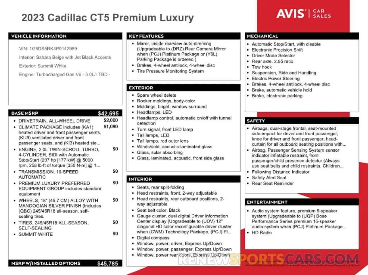 12 fotografías del automóvil dañado 1G6DS5RK4P0142989 CADILLAC CT5 2023