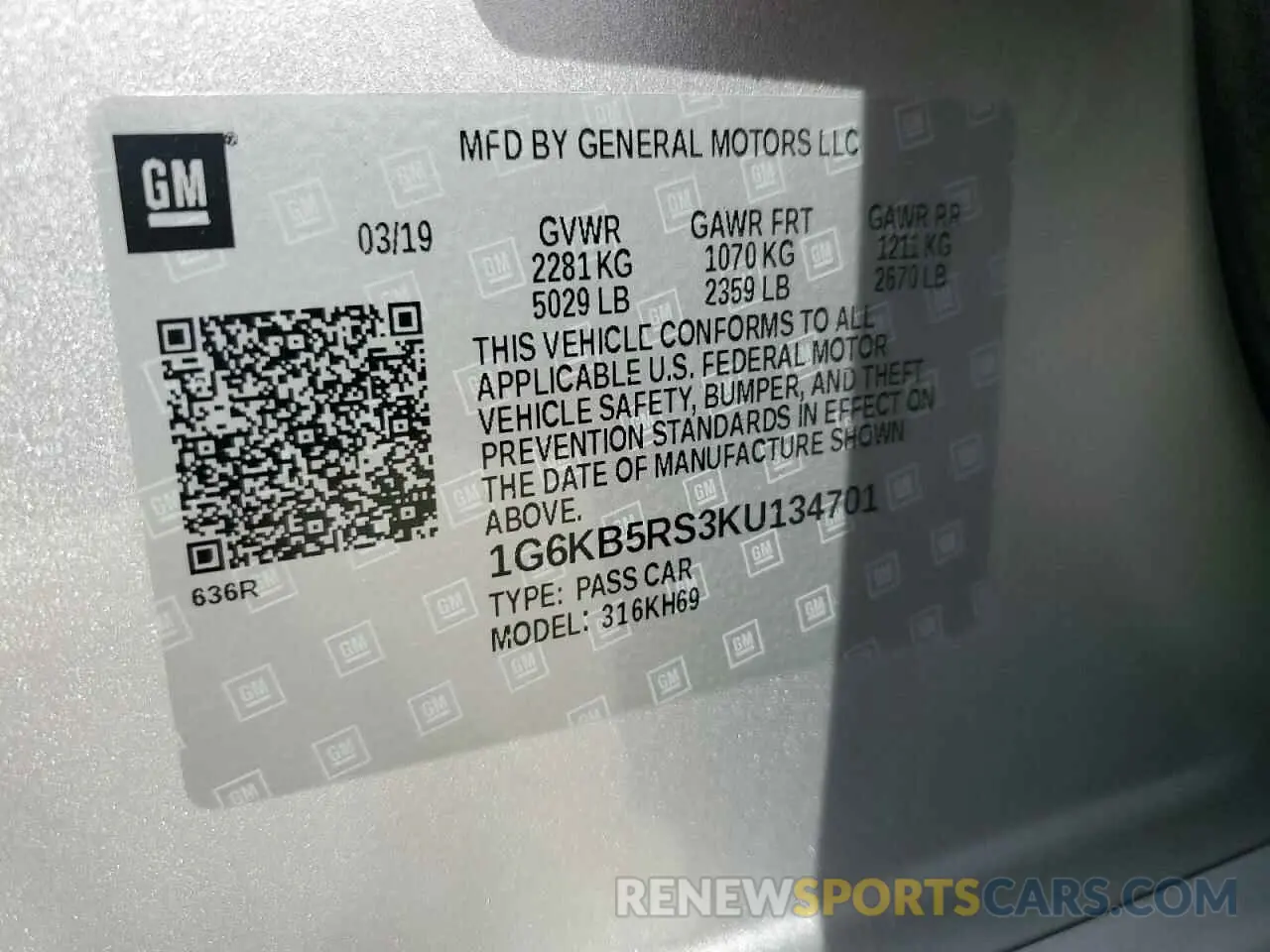 12 fotografías del automóvil dañado 1G6KB5RS3KU134701 CADILLAC CT6 2019