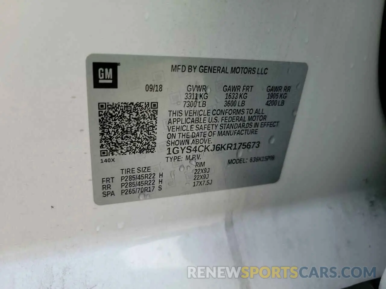 10 fotografías del automóvil dañado 1GYS4CKJ6KR175673 CADILLAC ESCALADE 2019