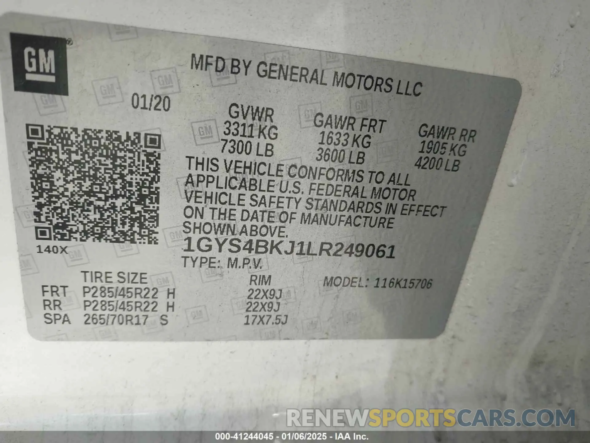 9 fotografías del automóvil dañado 1GYS4BKJ1LR249061 CADILLAC ESCALADE 2020