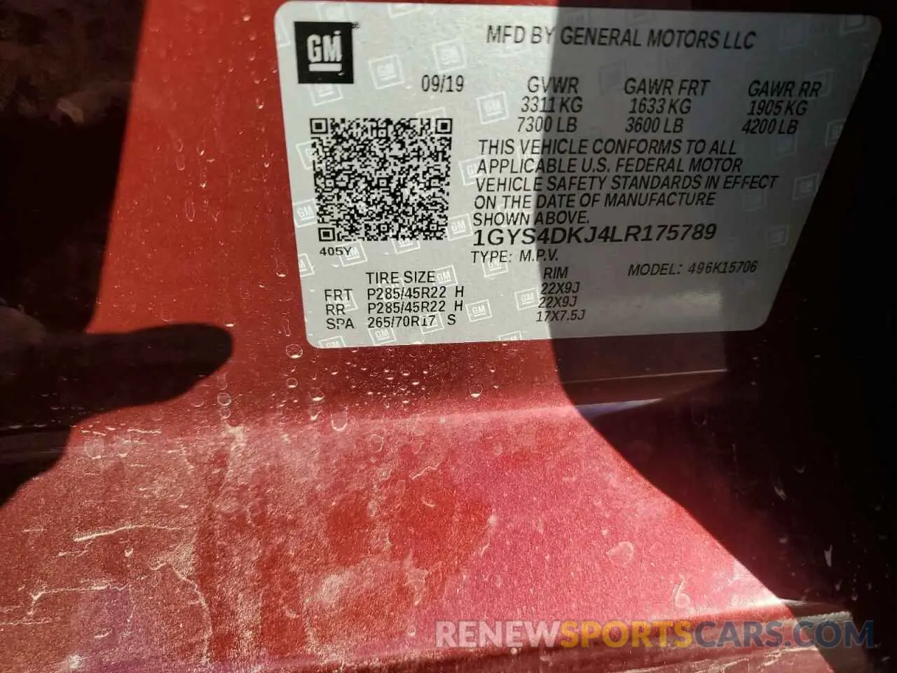 13 fotografías del automóvil dañado 1GYS4DKJ4LR175789 CADILLAC ESCALADE 2020