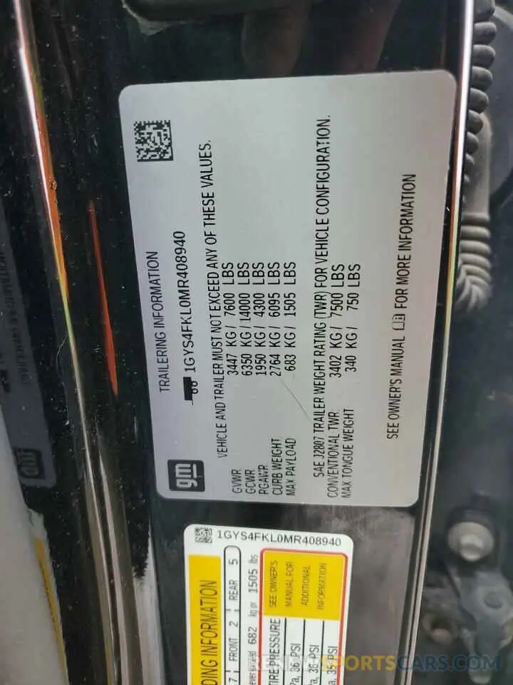 13 fotografías del automóvil dañado 1GYS4FKL0MR408940 CADILLAC ESCALADE 2021