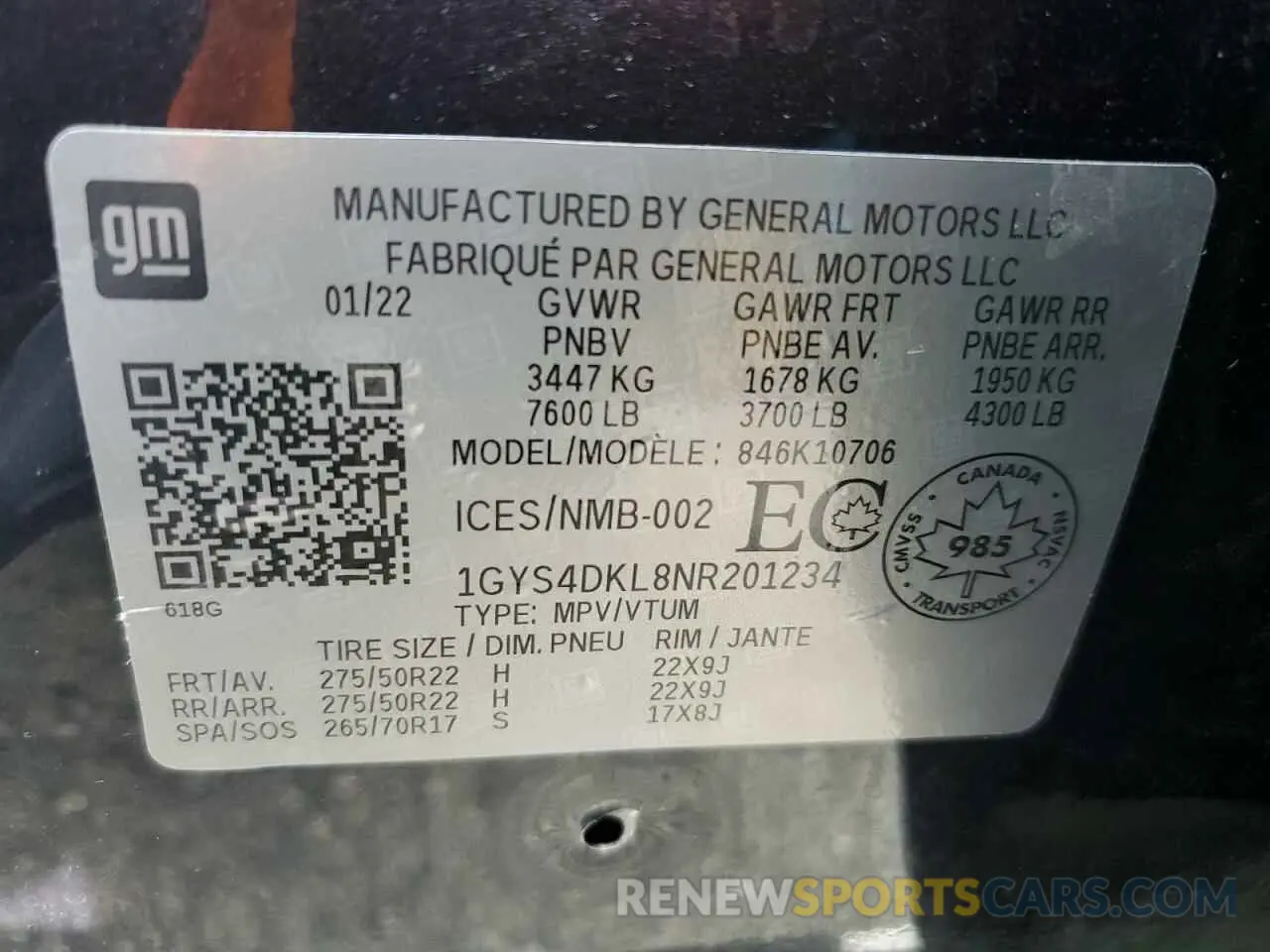 13 fotografías del automóvil dañado 1GYS4DKL8NR201234 CADILLAC ESCALADE 2022