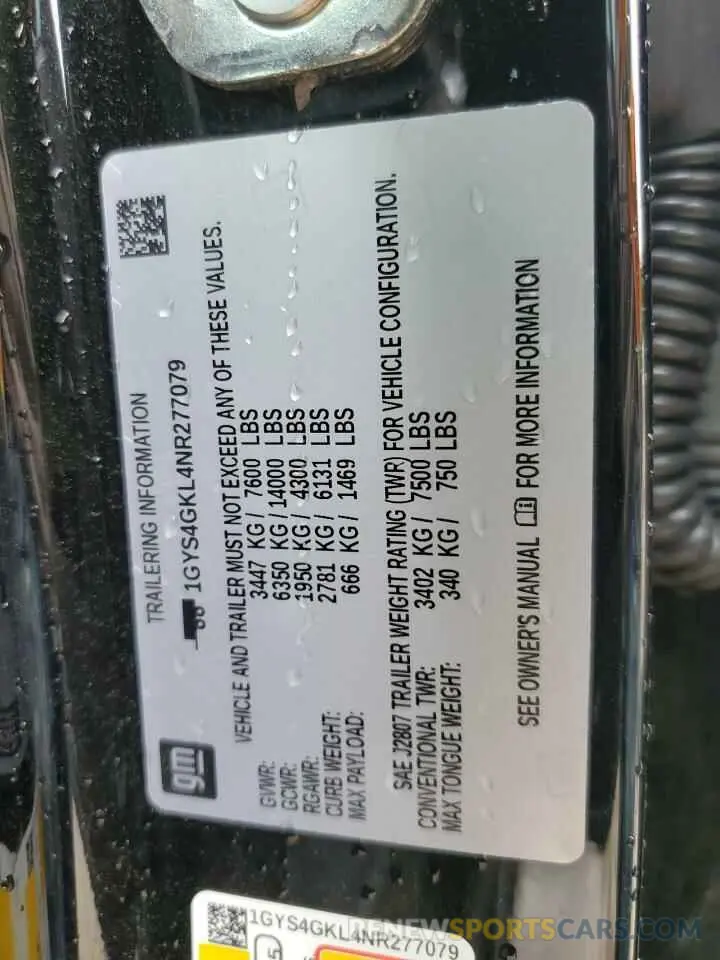 14 fotografías del automóvil dañado 1GYS4GKL4NR277079 CADILLAC ESCALADE 2022