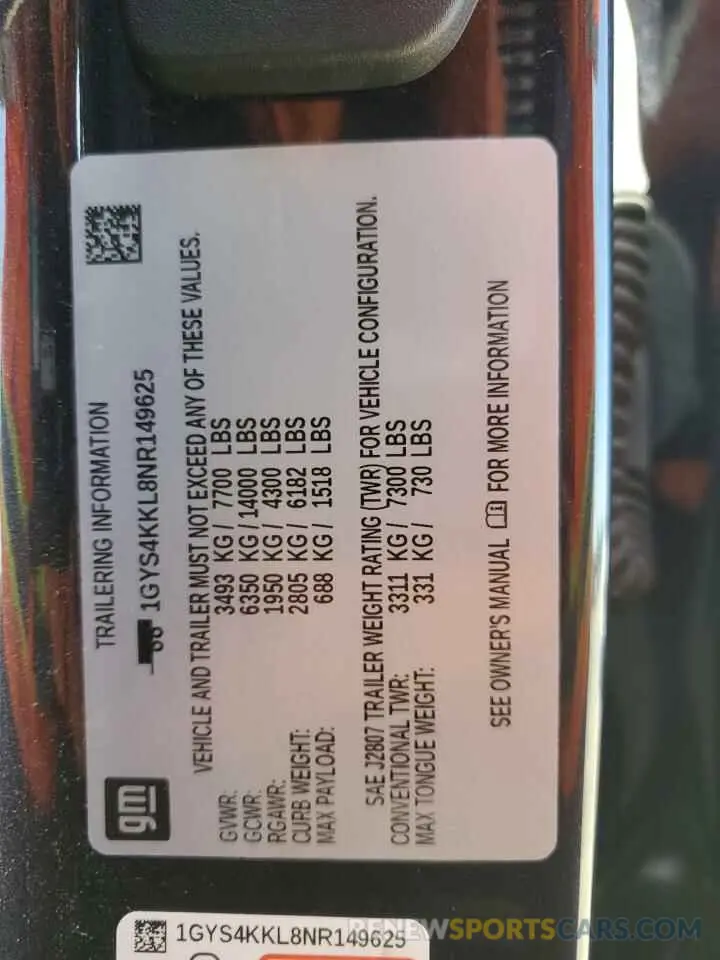 14 fotografías del automóvil dañado 1GYS4KKL8NR149625 CADILLAC ESCALADE 2022