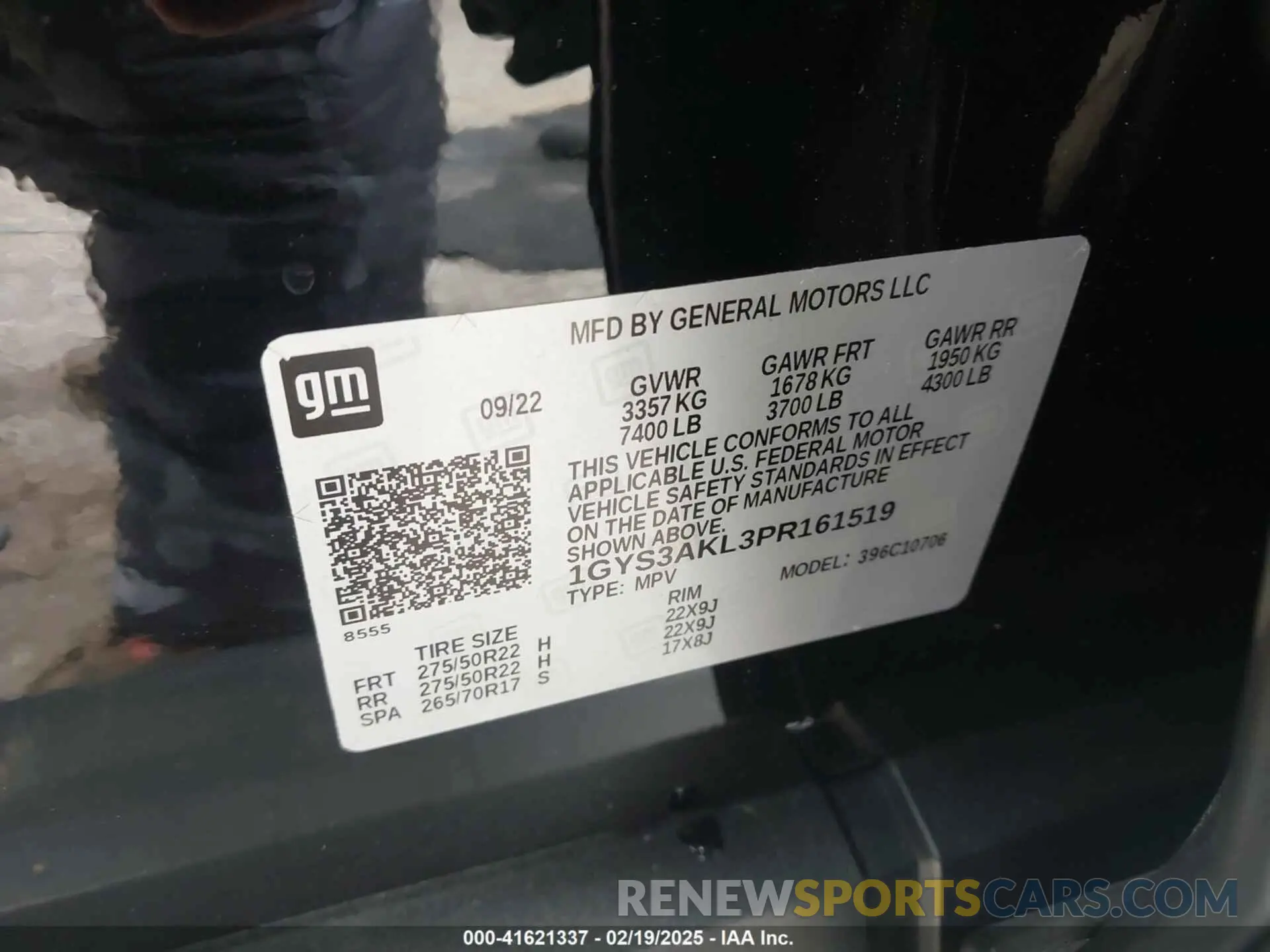 9 fotografías del automóvil dañado 1GYS3AKL3PR161519 CADILLAC ESCALADE 2023