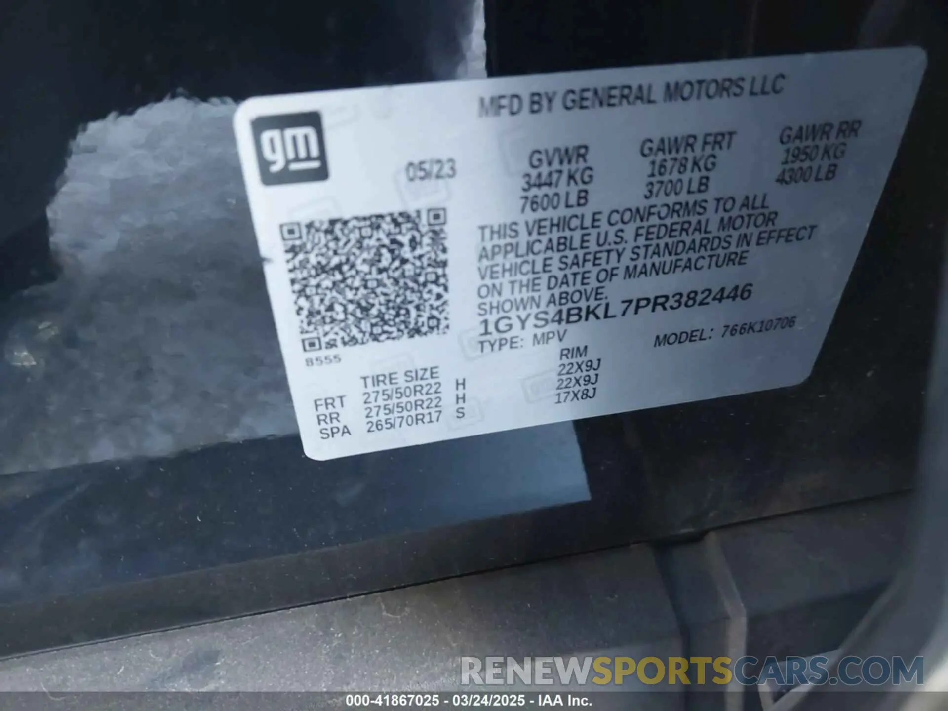 9 fotografías del automóvil dañado 1GYS4BKL7PR382446 CADILLAC ESCALADE 2023