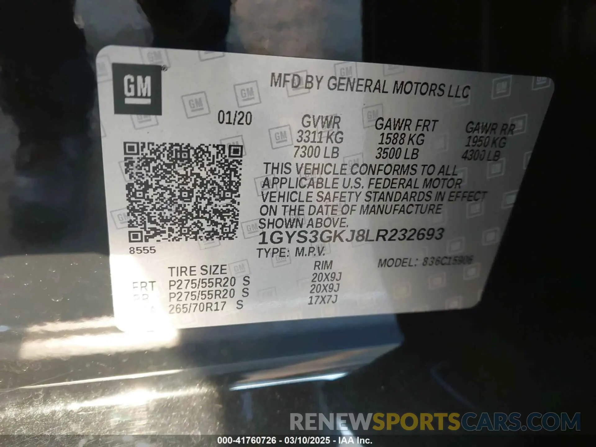 9 fotografías del automóvil dañado 1GYS3GKJ8LR232693 CADILLAC ESCALADE ESV 2020