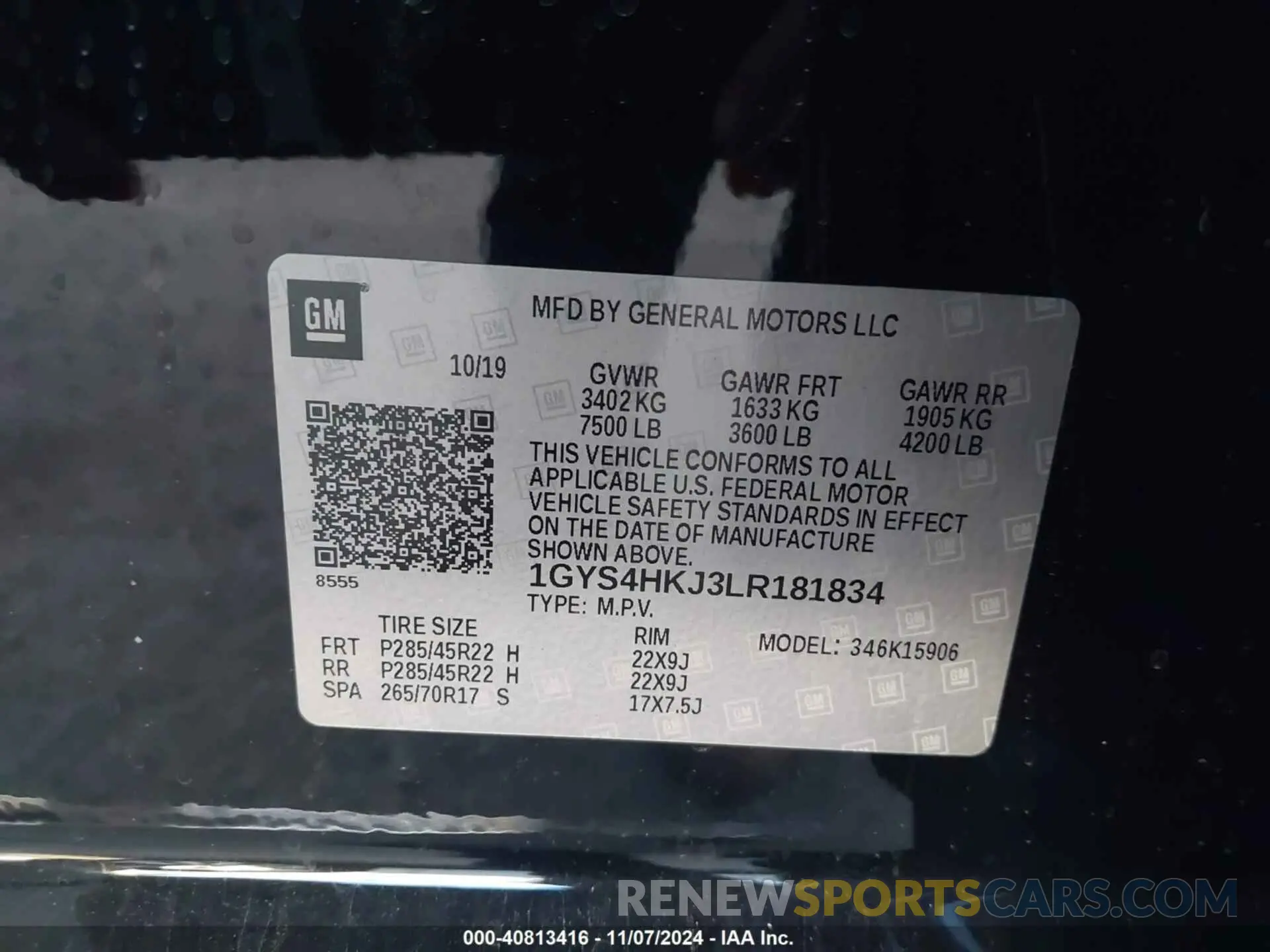 9 fotografías del automóvil dañado 1GYS4HKJ3LR181834 CADILLAC ESCALADE ESV 2020