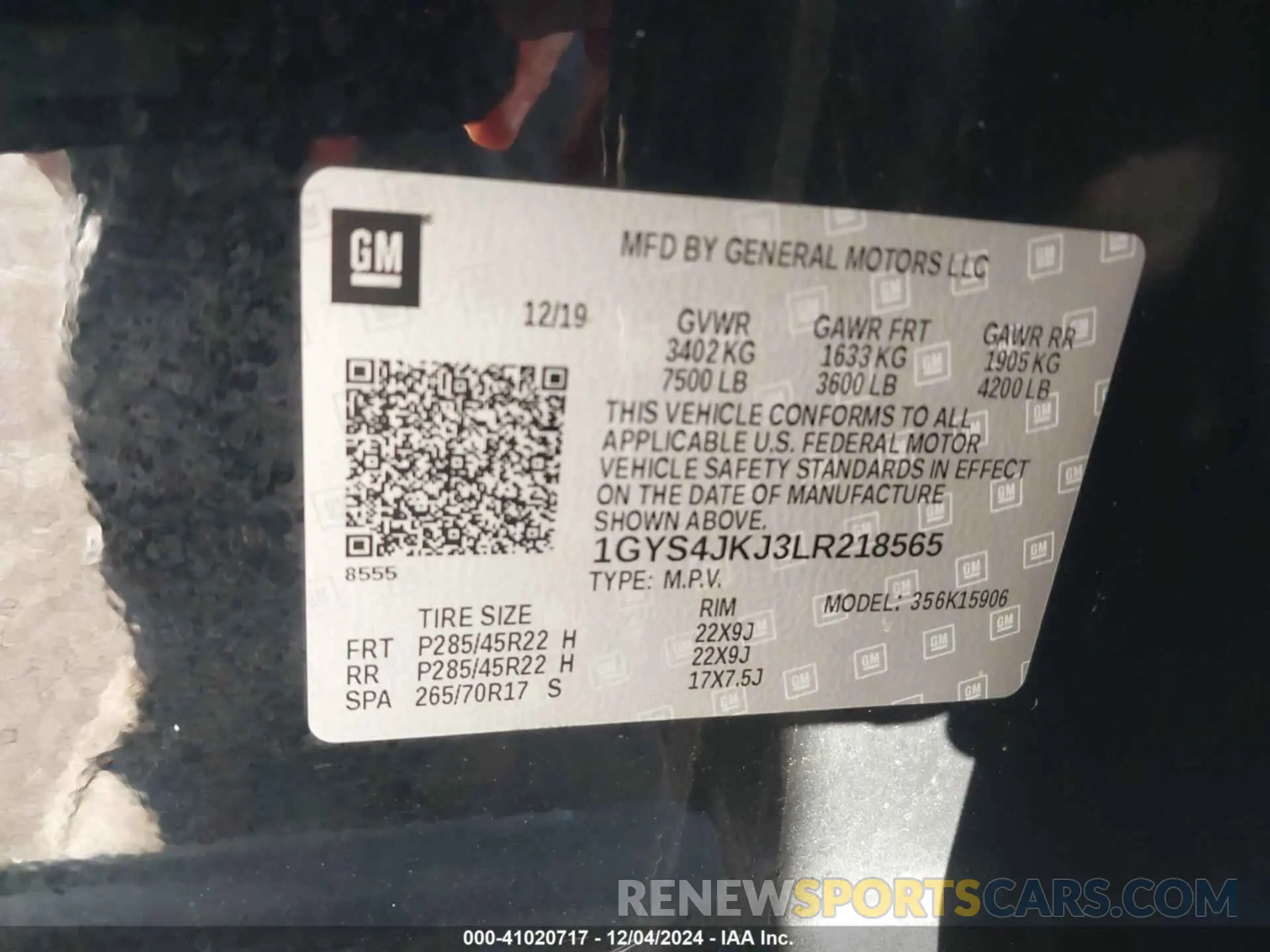 9 fotografías del automóvil dañado 1GYS4JKJ3LR218565 CADILLAC ESCALADE ESV 2020