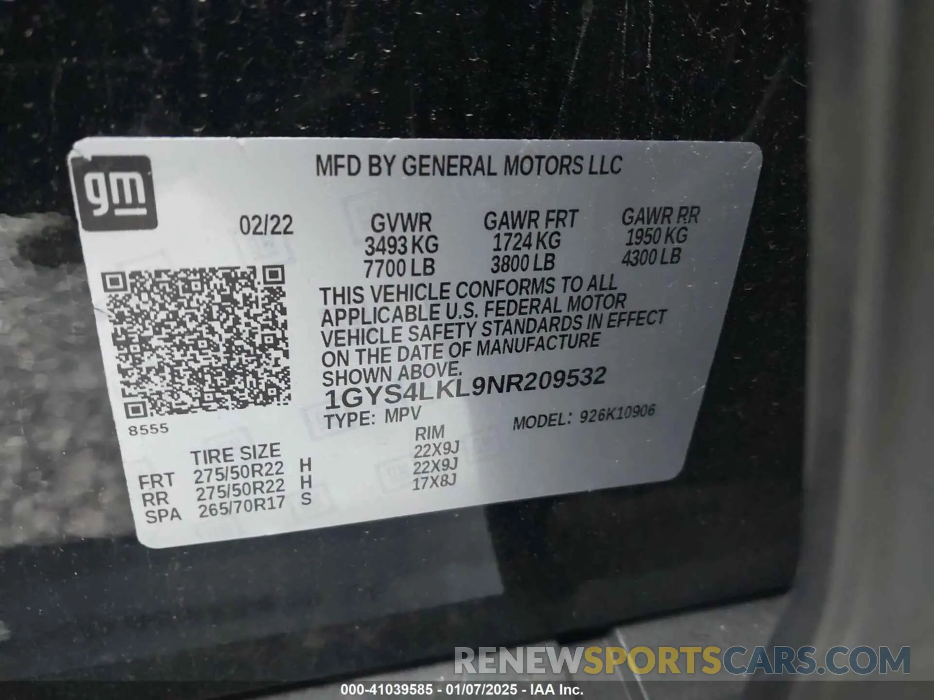 9 fotografías del automóvil dañado 1GYS4LKL9NR209532 CADILLAC ESCALADE ESV 2022