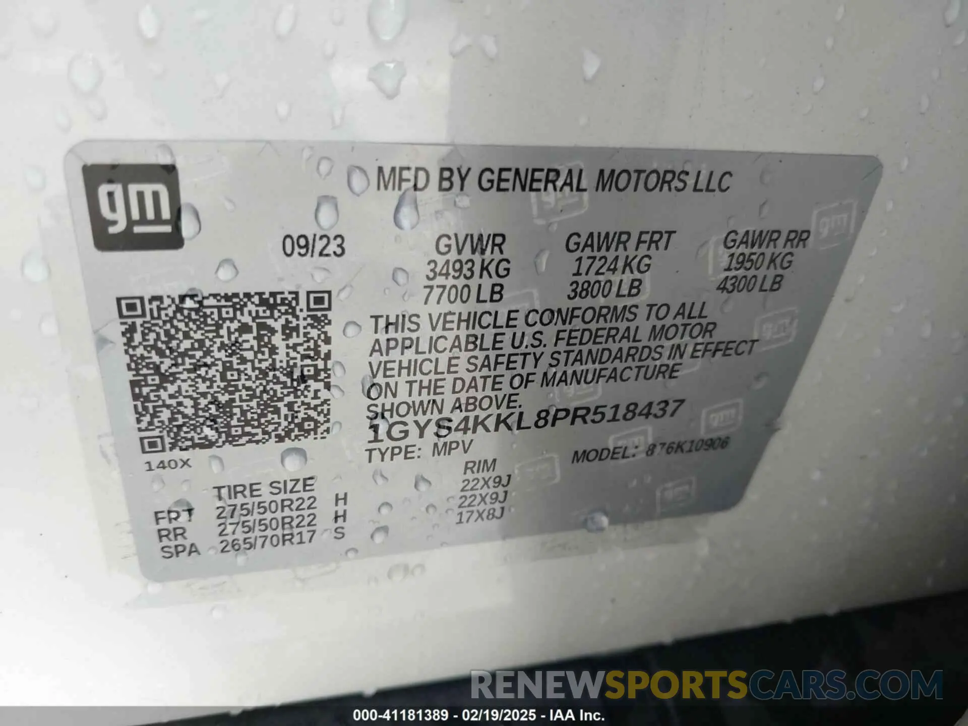 9 fotografías del automóvil dañado 1GYS4KKL8PR518437 CADILLAC ESCALADE ESV 2023