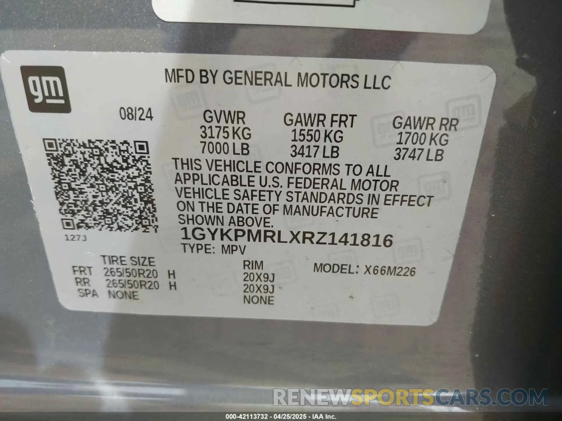 9 fotografías del automóvil dañado 1GYKPMRLXRZ141816 CADILLAC LYRIQ 2024