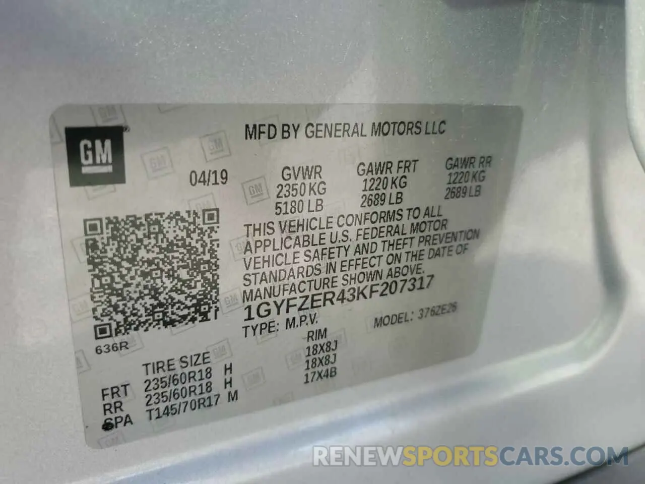 12 fotografías del automóvil dañado 1GYFZER43KF207317 CADILLAC XT4 2019