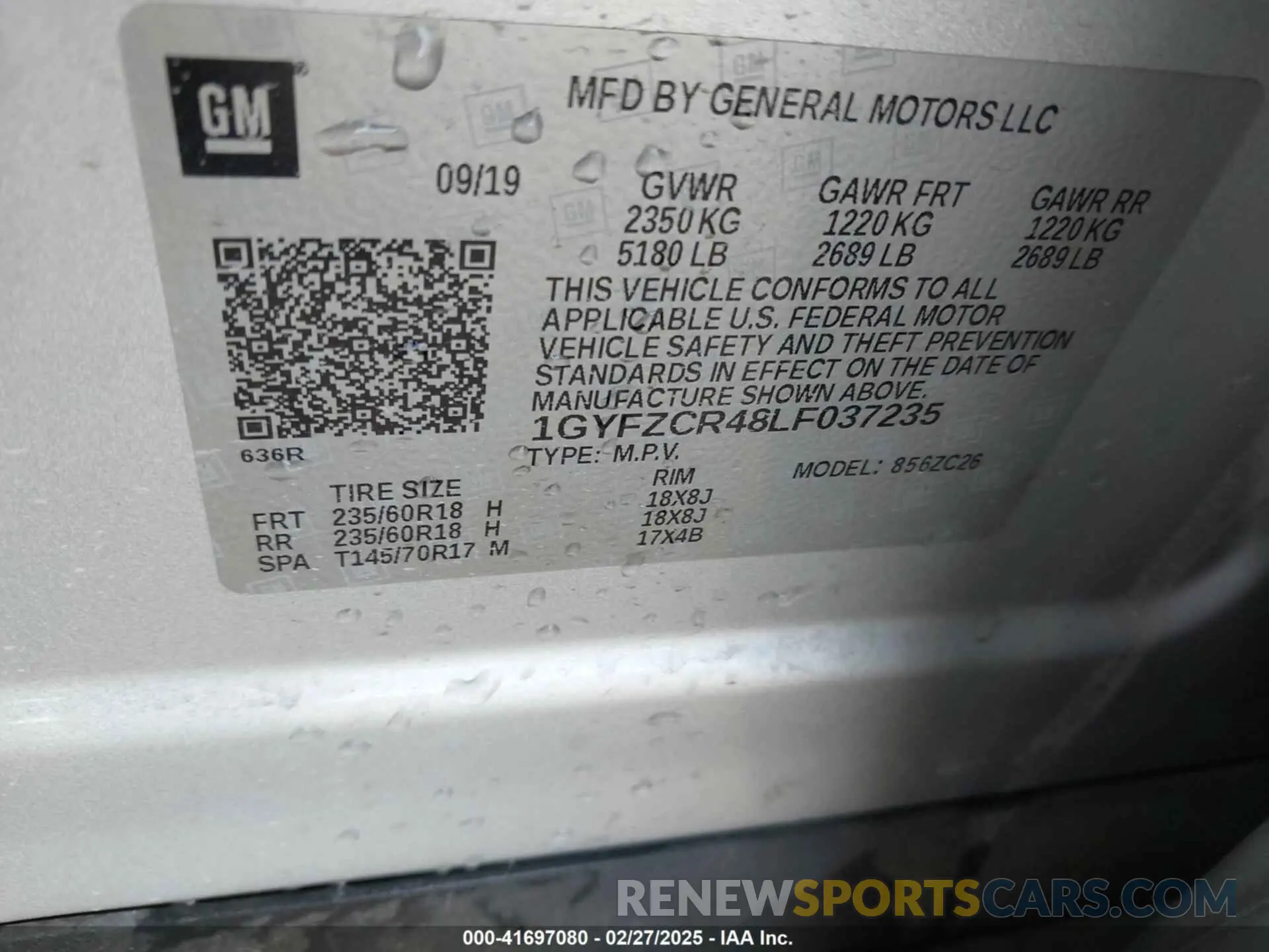 9 fotografías del automóvil dañado 1GYFZCR48LF037235 CADILLAC XT4 2020