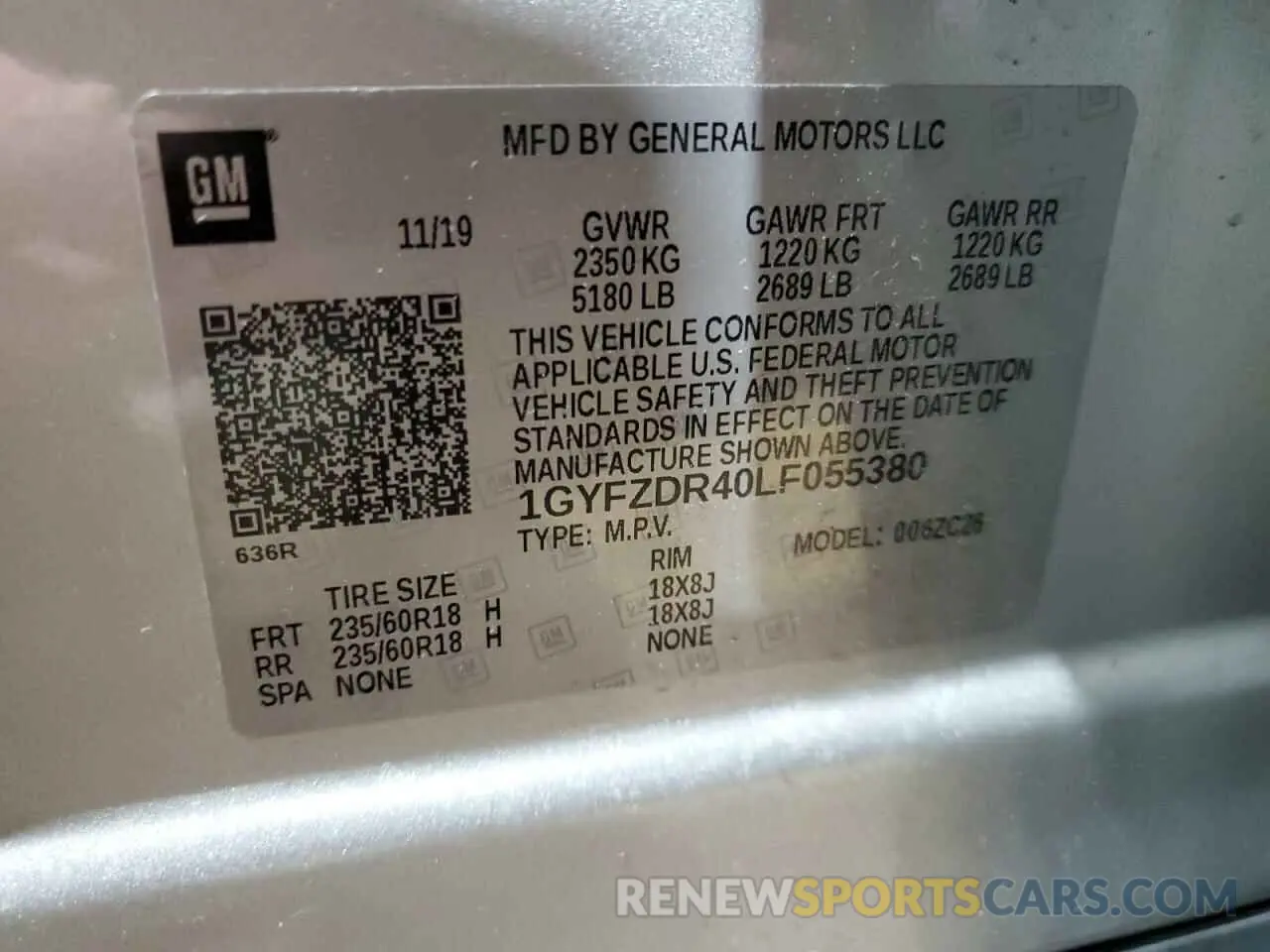 14 fotografías del automóvil dañado 1GYFZDR40LF055380 CADILLAC XT4 2020