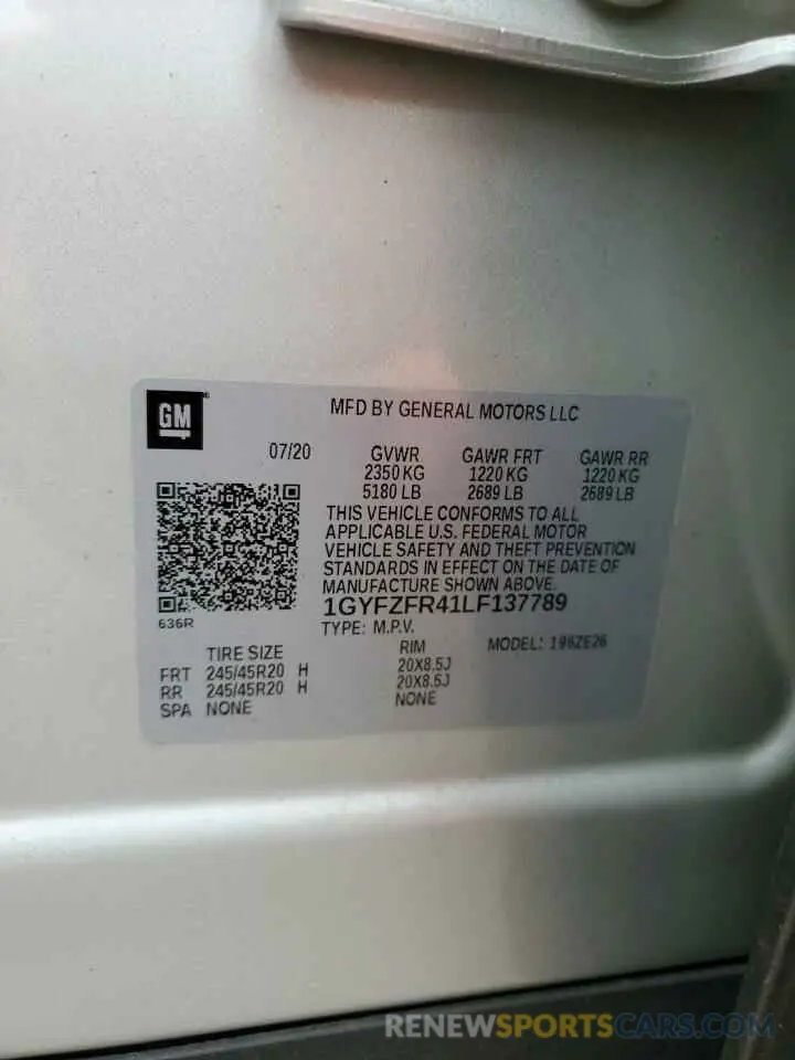 14 fotografías del automóvil dañado 1GYFZFR41LF137789 CADILLAC XT4 2020
