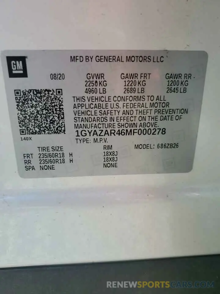 13 fotografías del automóvil dañado 1GYAZAR46MF000278 CADILLAC XT4 2021