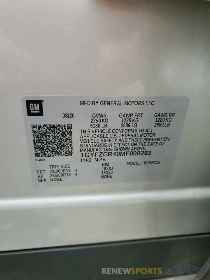 12 fotografías del automóvil dañado 1GYFZCR40MF000293 CADILLAC XT4 2021