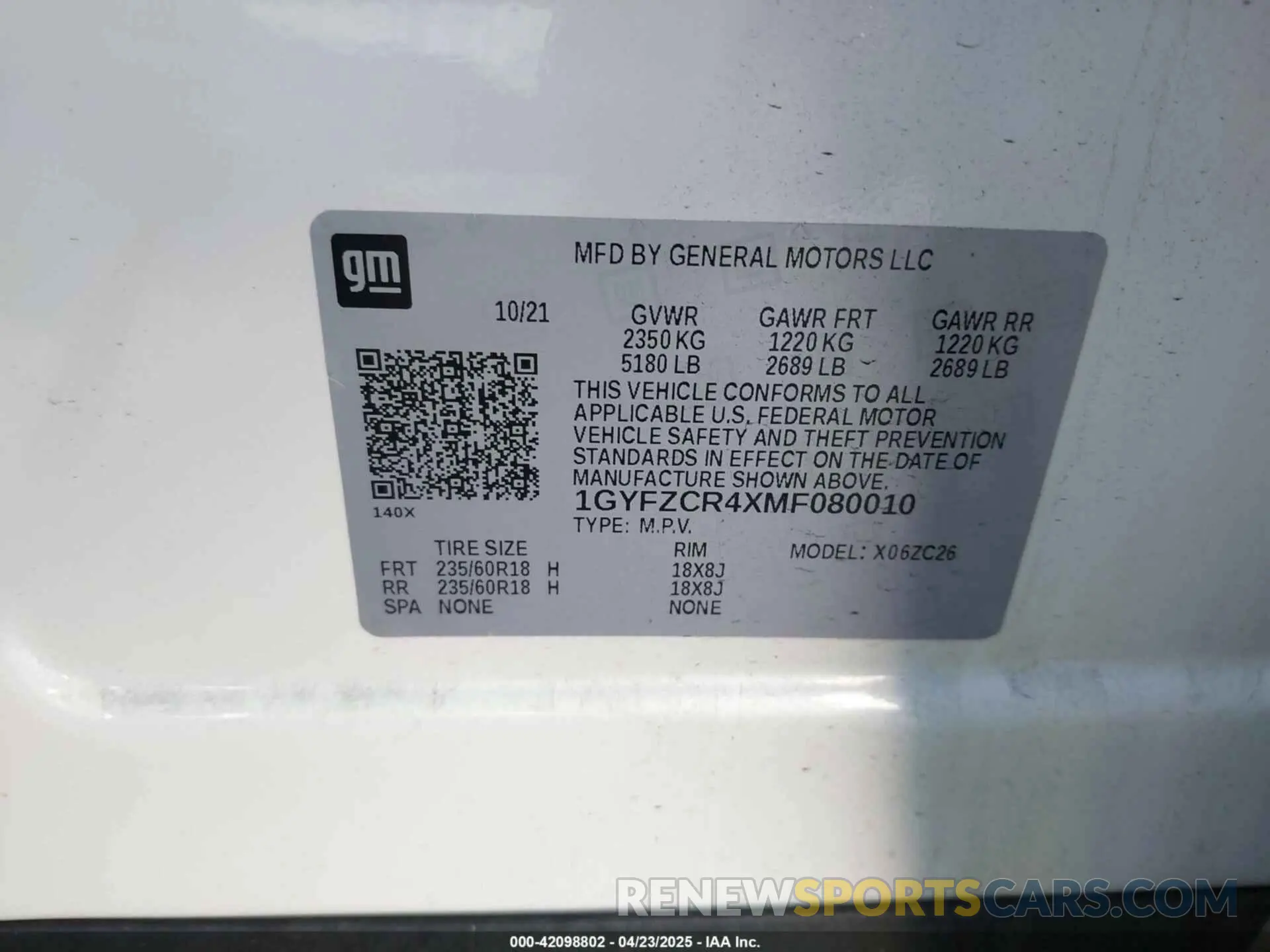 9 fotografías del automóvil dañado 1GYFZCR4XMF080010 CADILLAC XT4 2021