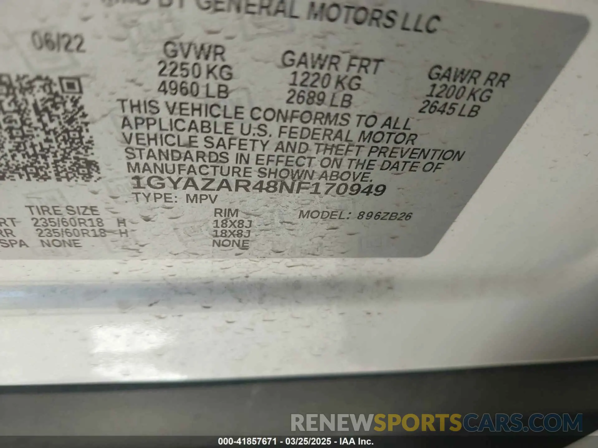9 fotografías del automóvil dañado 1GYAZAR48NF170949 CADILLAC XT4 2022