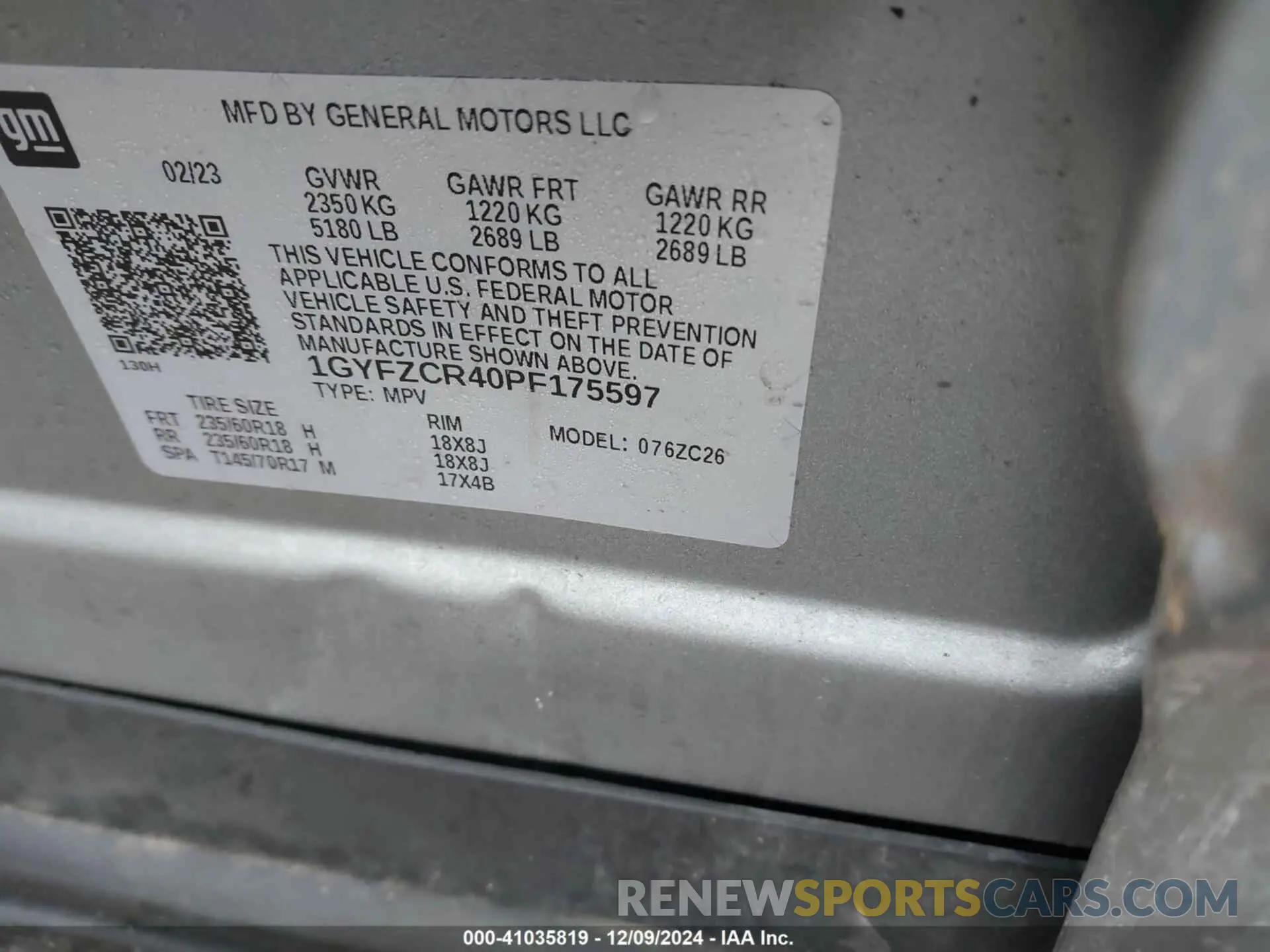 9 fotografías del automóvil dañado 1GYFZCR40PF175597 CADILLAC XT4 2023