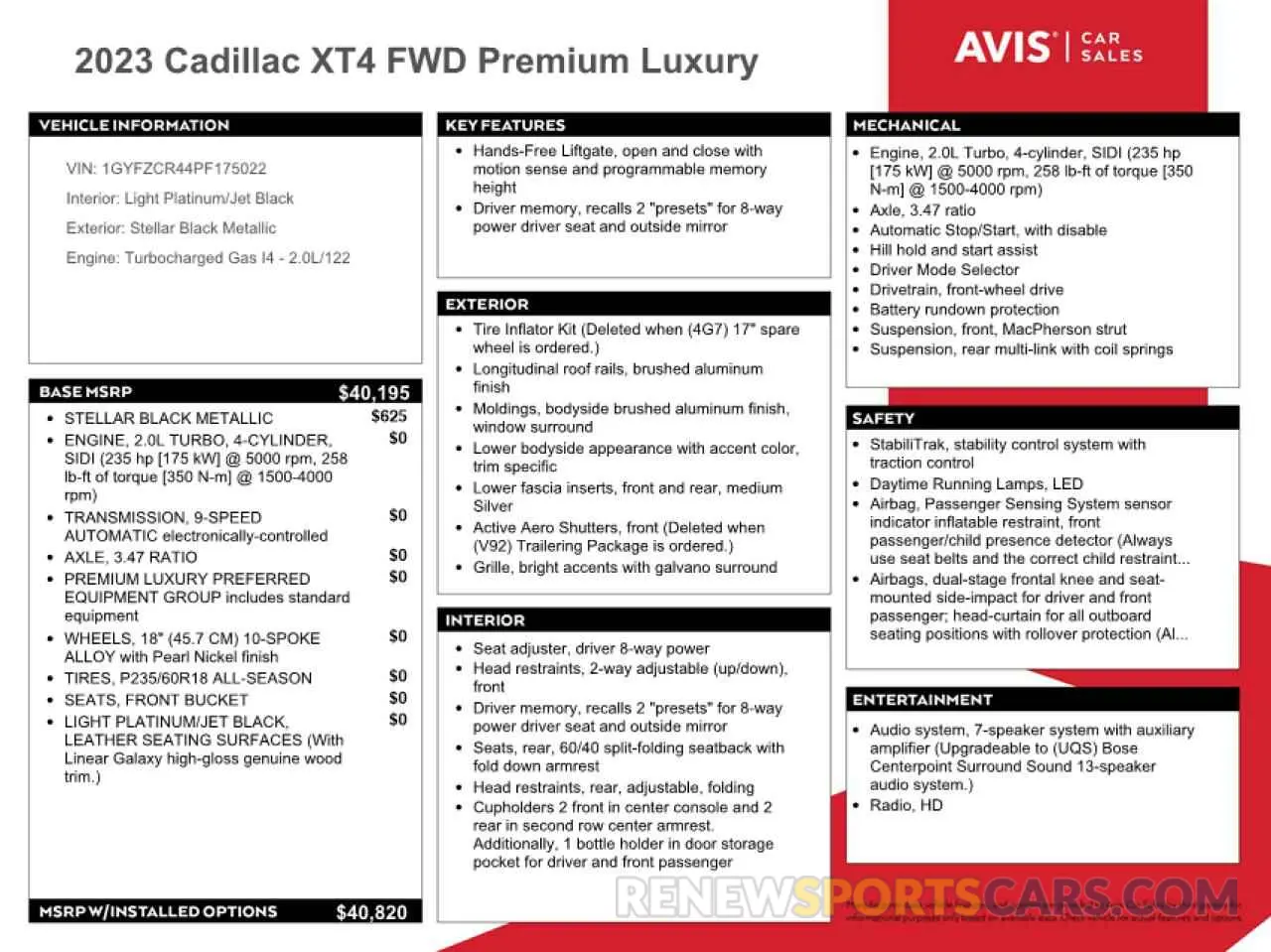 13 fotografías del automóvil dañado 1GYFZCR44PF175022 CADILLAC XT4 2023