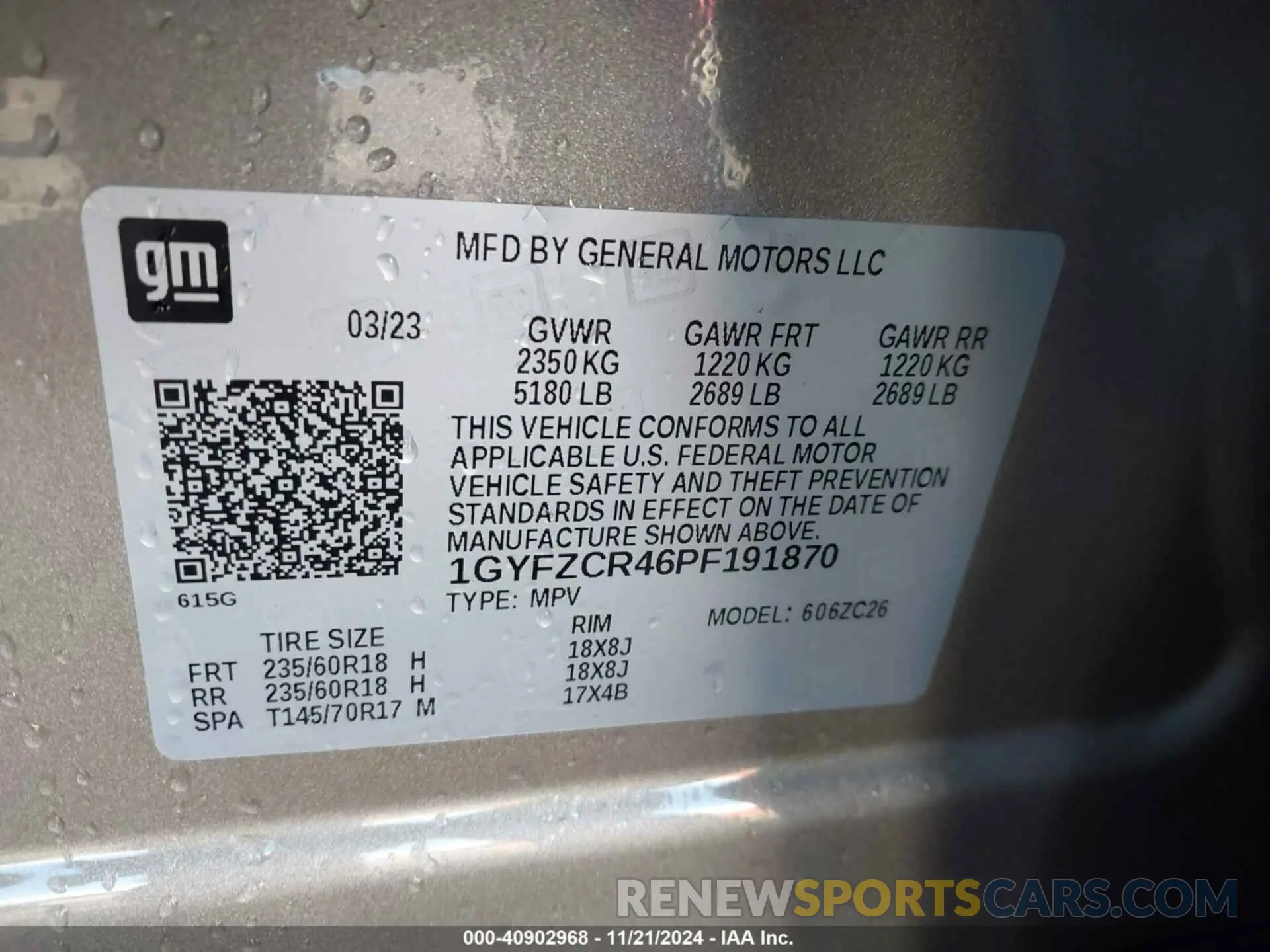 9 fotografías del automóvil dañado 1GYFZCR46PF191870 CADILLAC XT4 2023